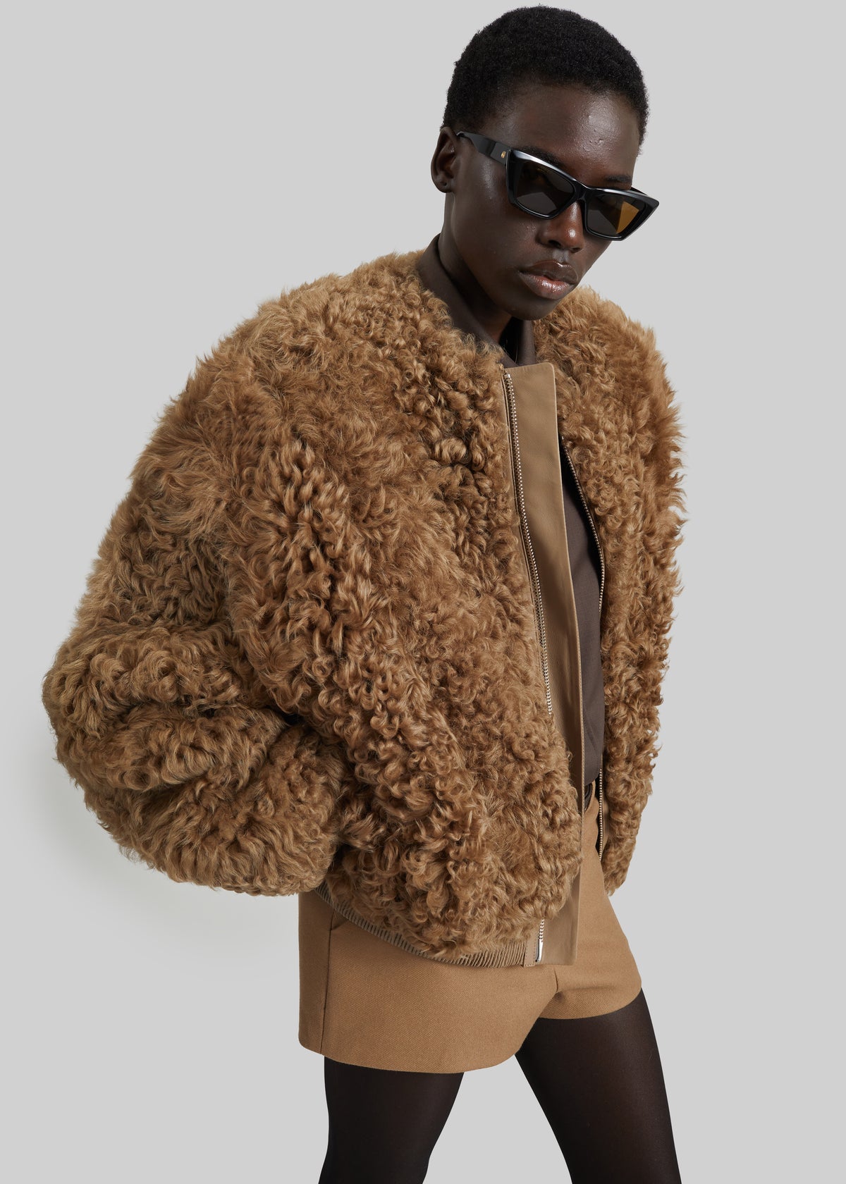 Gina Fur Bomber Jacket - Camel