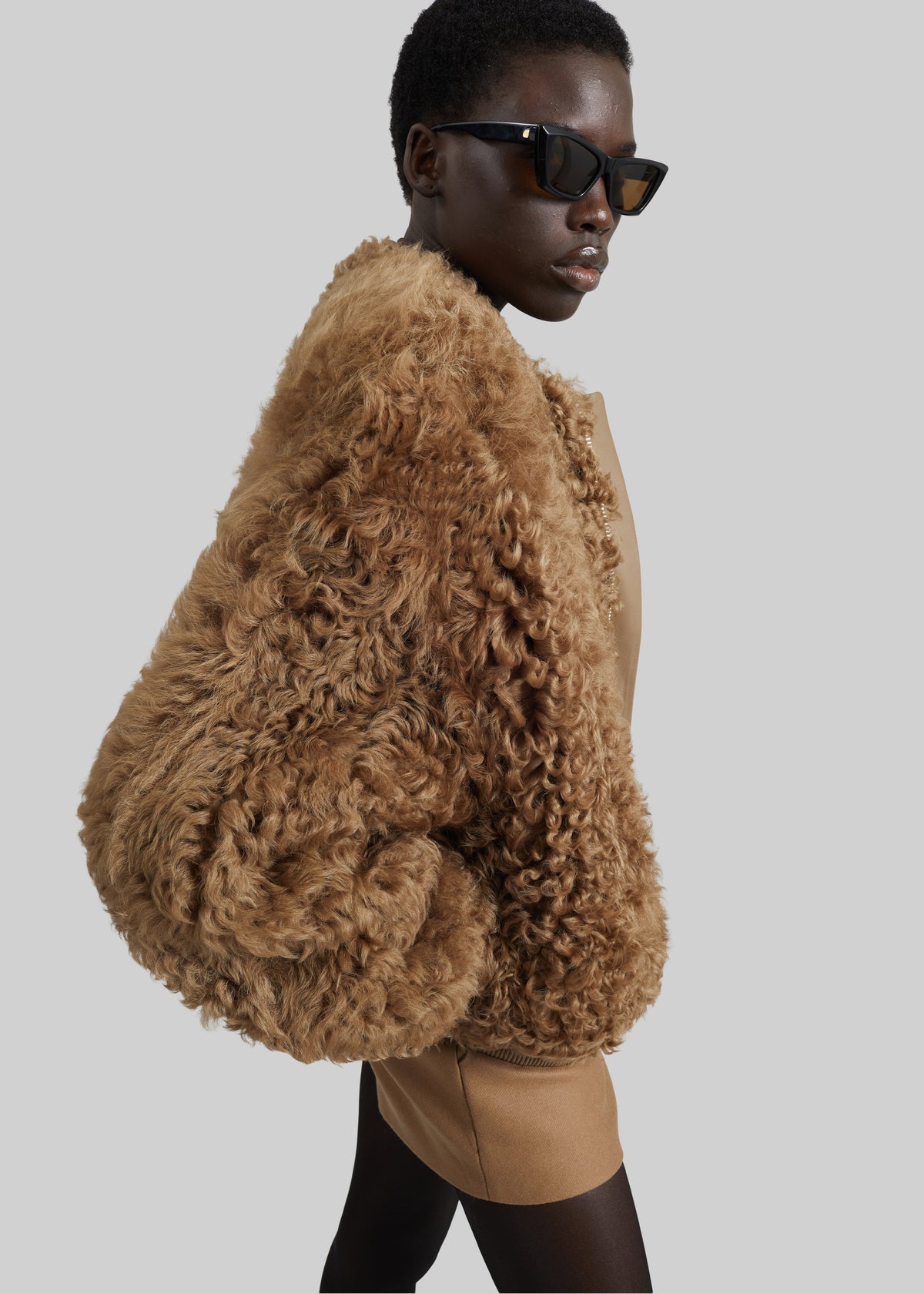 Gina Fur Bomber Jacket - Camel