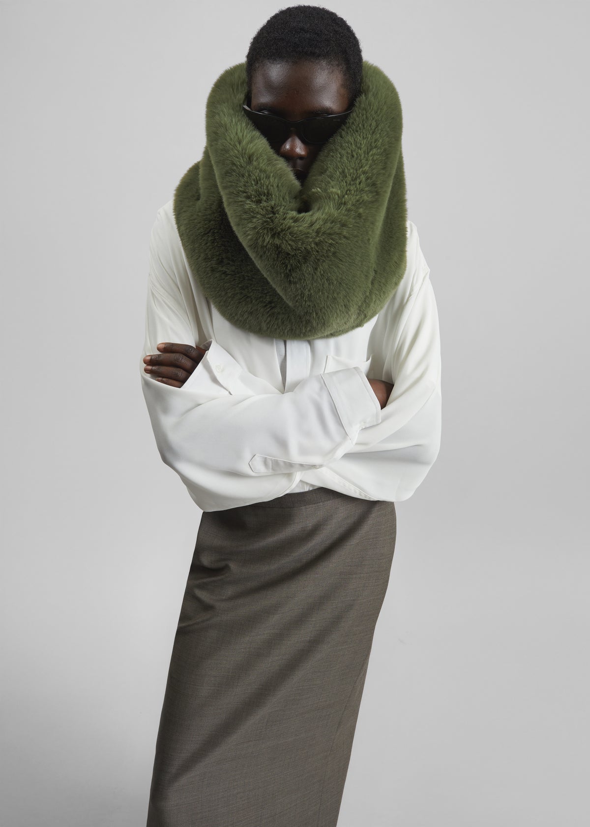 Ginevra Faux Fur Snood - Moss Green - 1