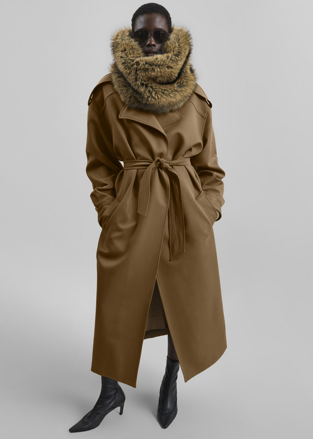 Ginevra Faux Fur Snood - Moss Green Melange - 1