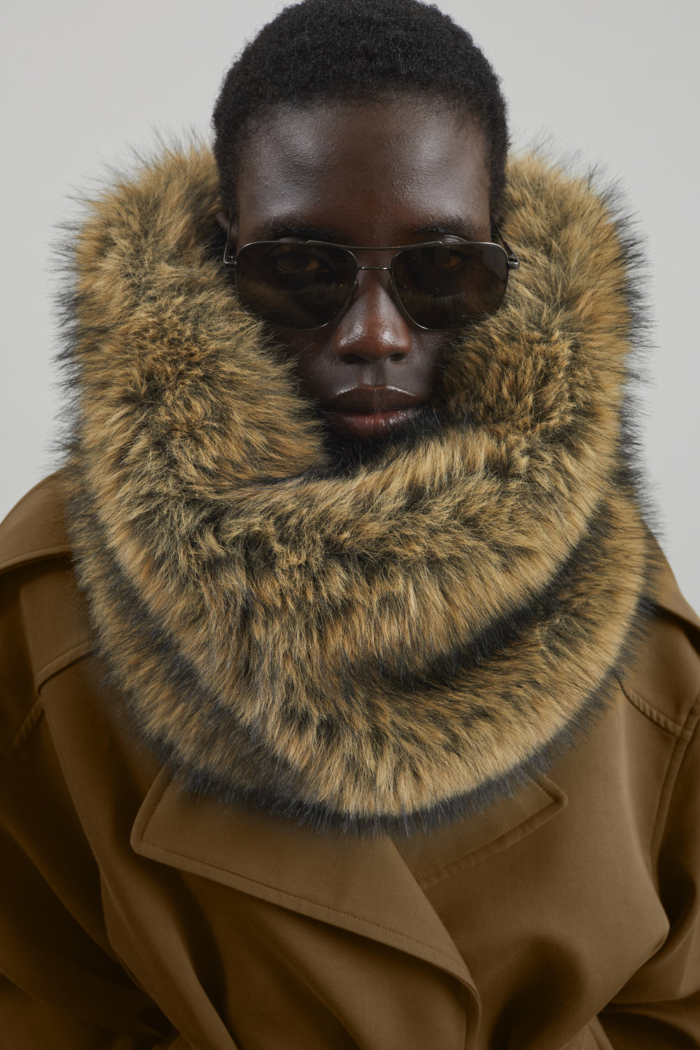Ginevra Faux Fur Snood - Moss Green Melange