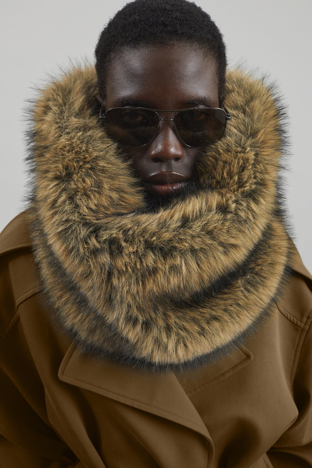 Ginevra Faux Fur Snood - Moss Green Melange