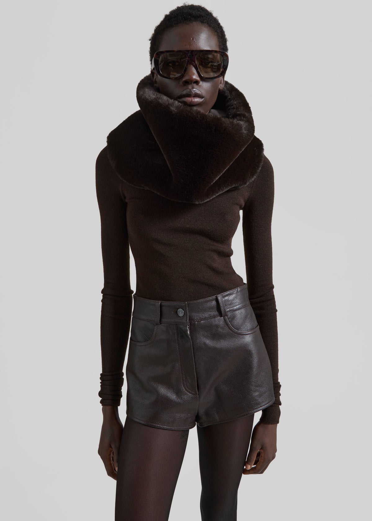 Ginevra Faux Fur Scarf - Brown - 6