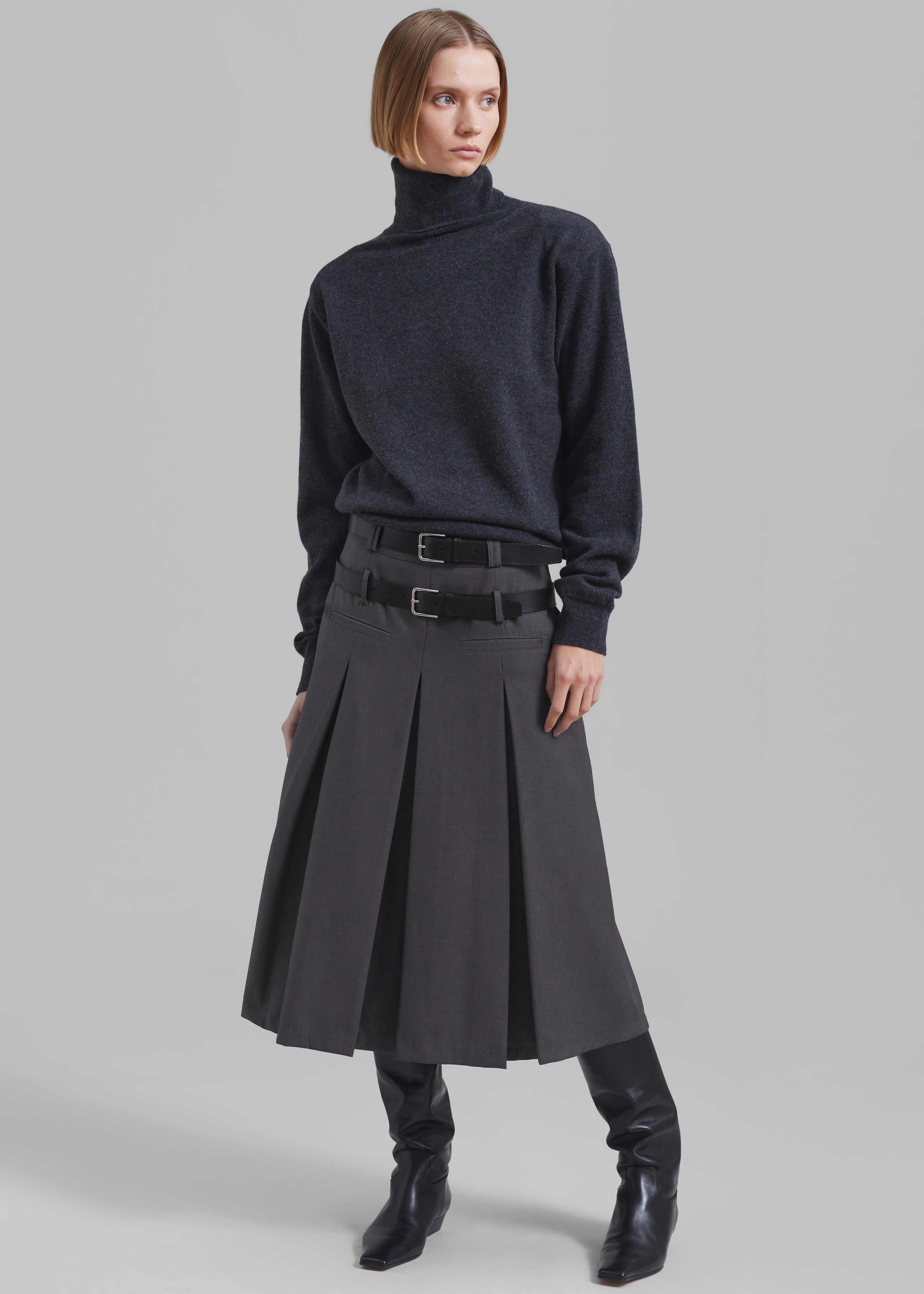 Gisele Pleated Midi Skirt - Grey - 1