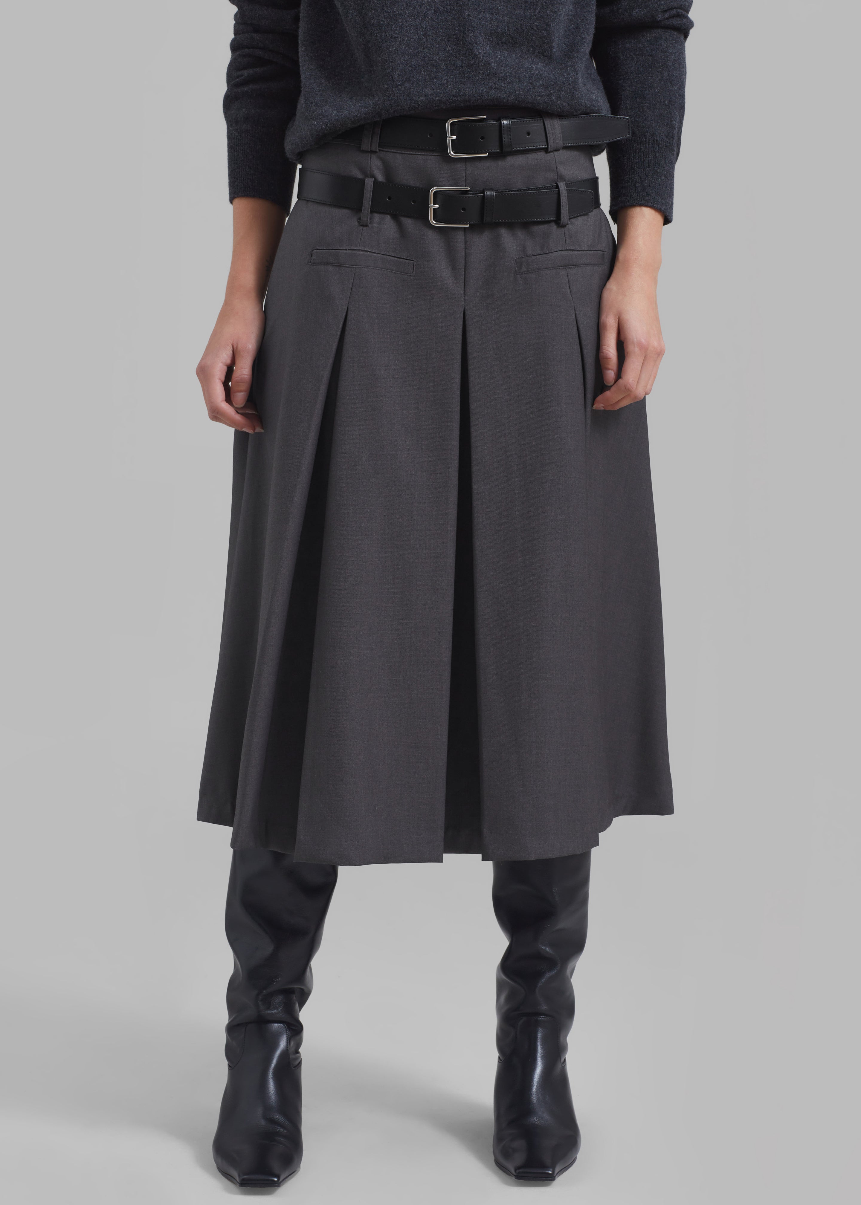 Gisele Pleated Midi Skirt - Grey - 8