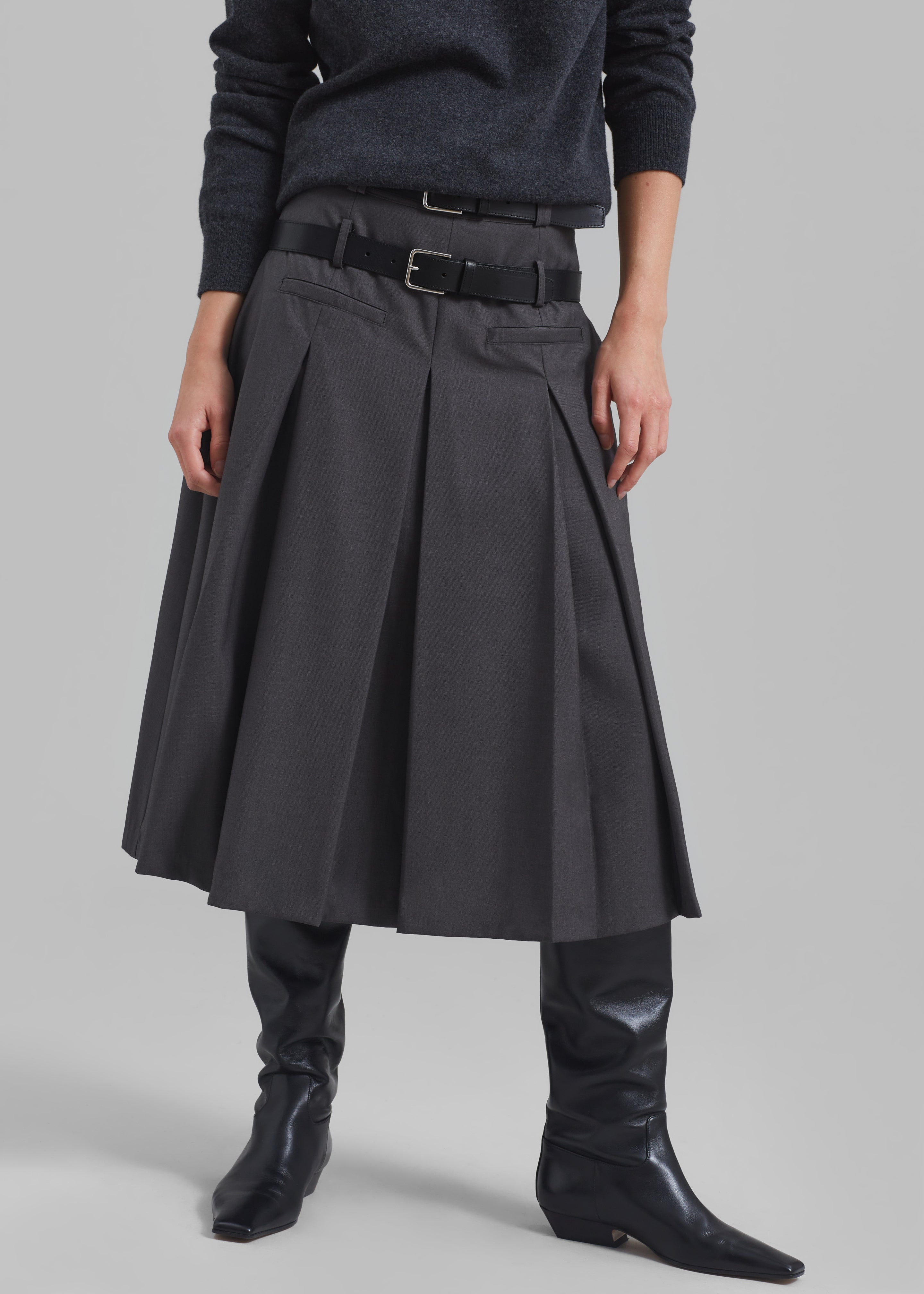 Gisele Pleated Midi Skirt - Grey - 5