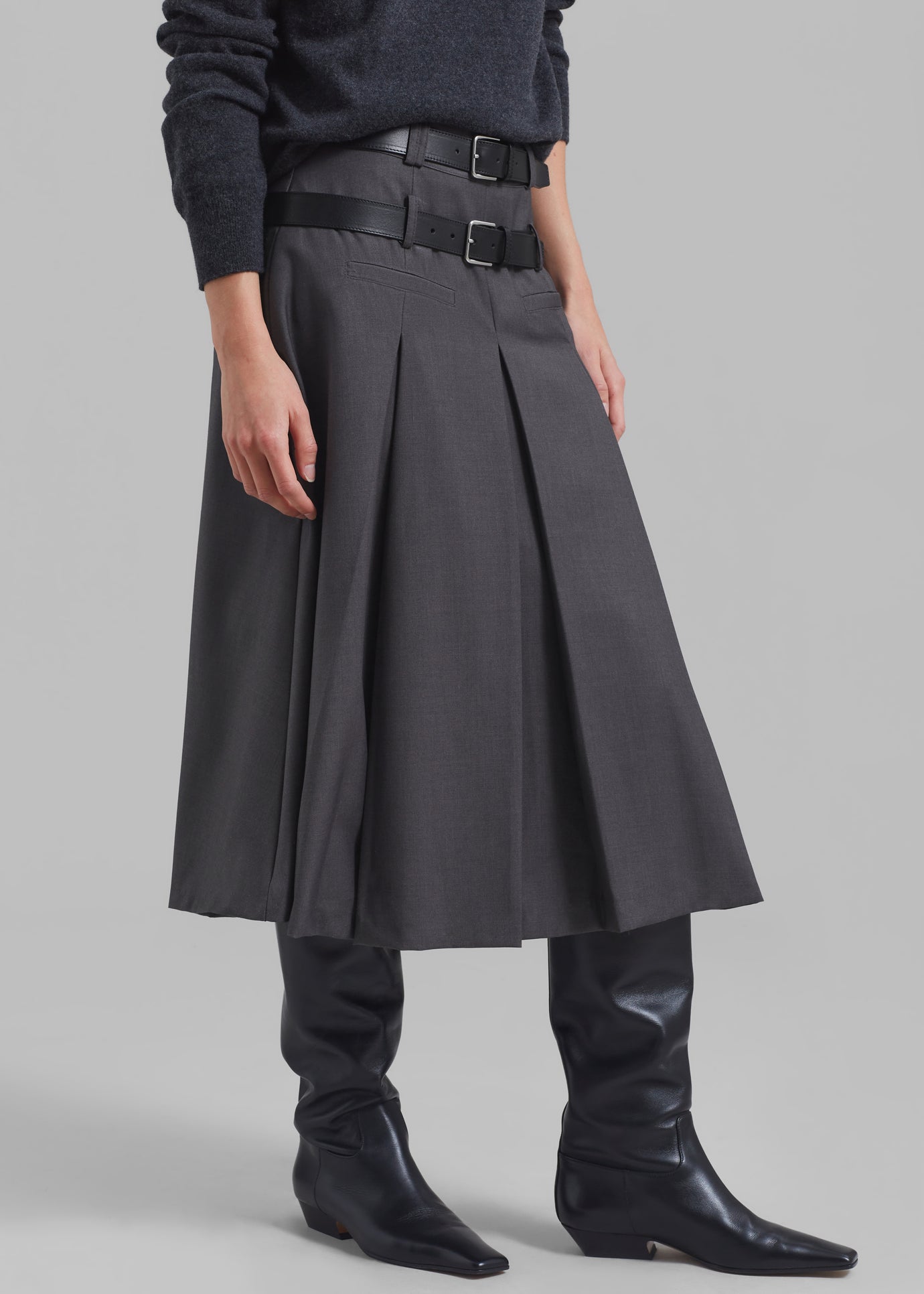 Gisele Pleated Midi Skirt - Grey - 1