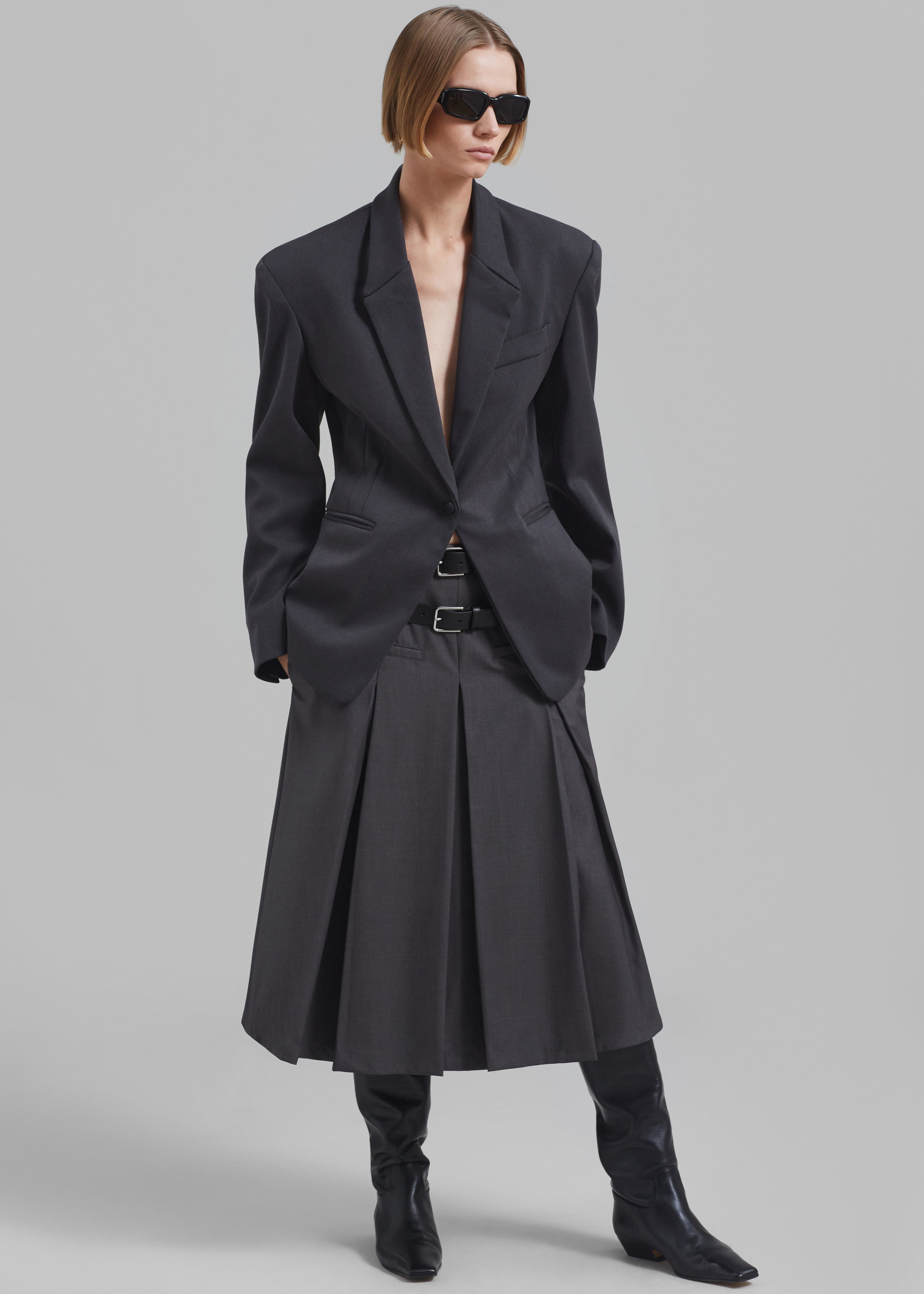 Gisele Pleated Midi Skirt - Grey - 7