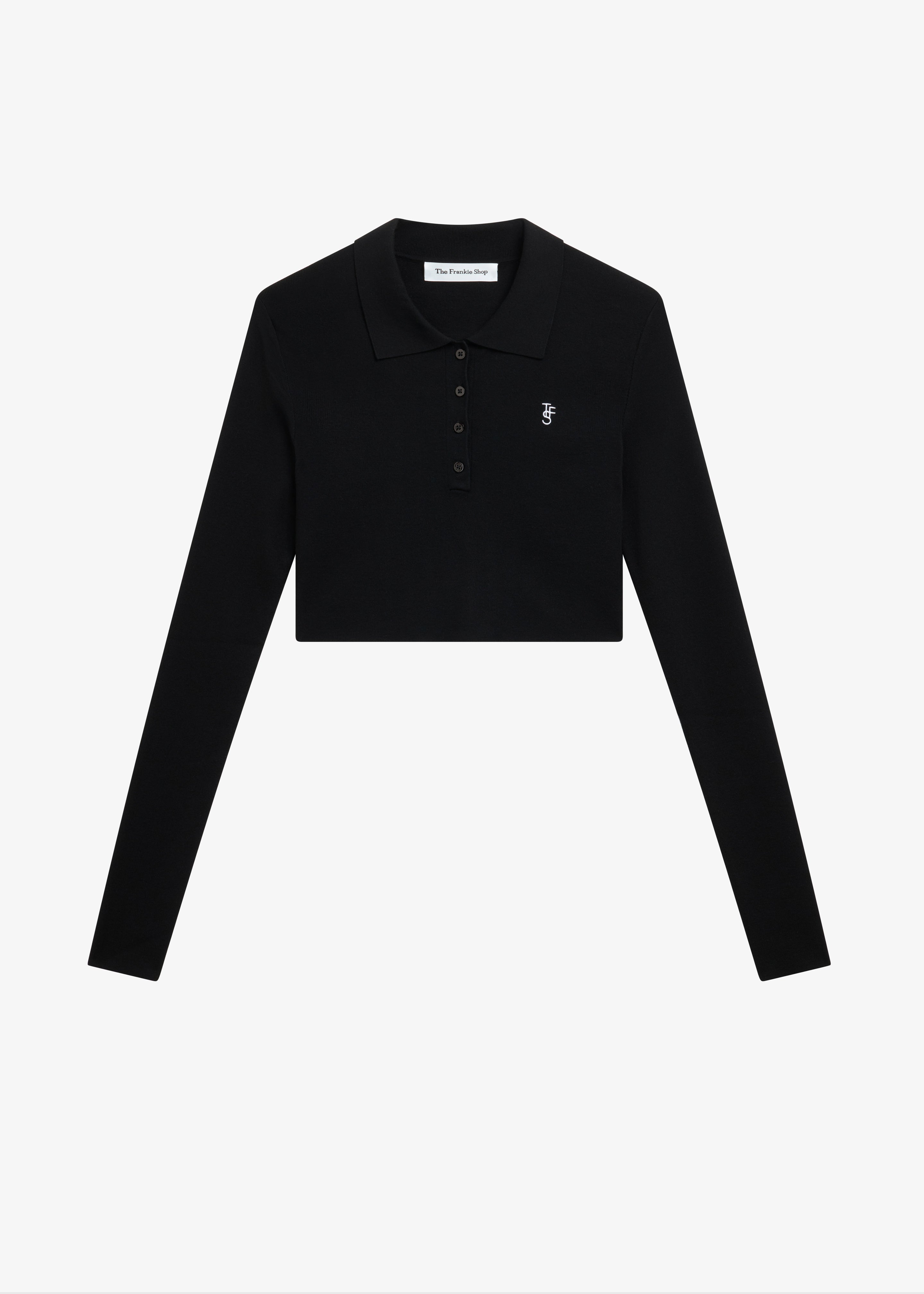 Giselle Cropped Knit Polo - Black - 9