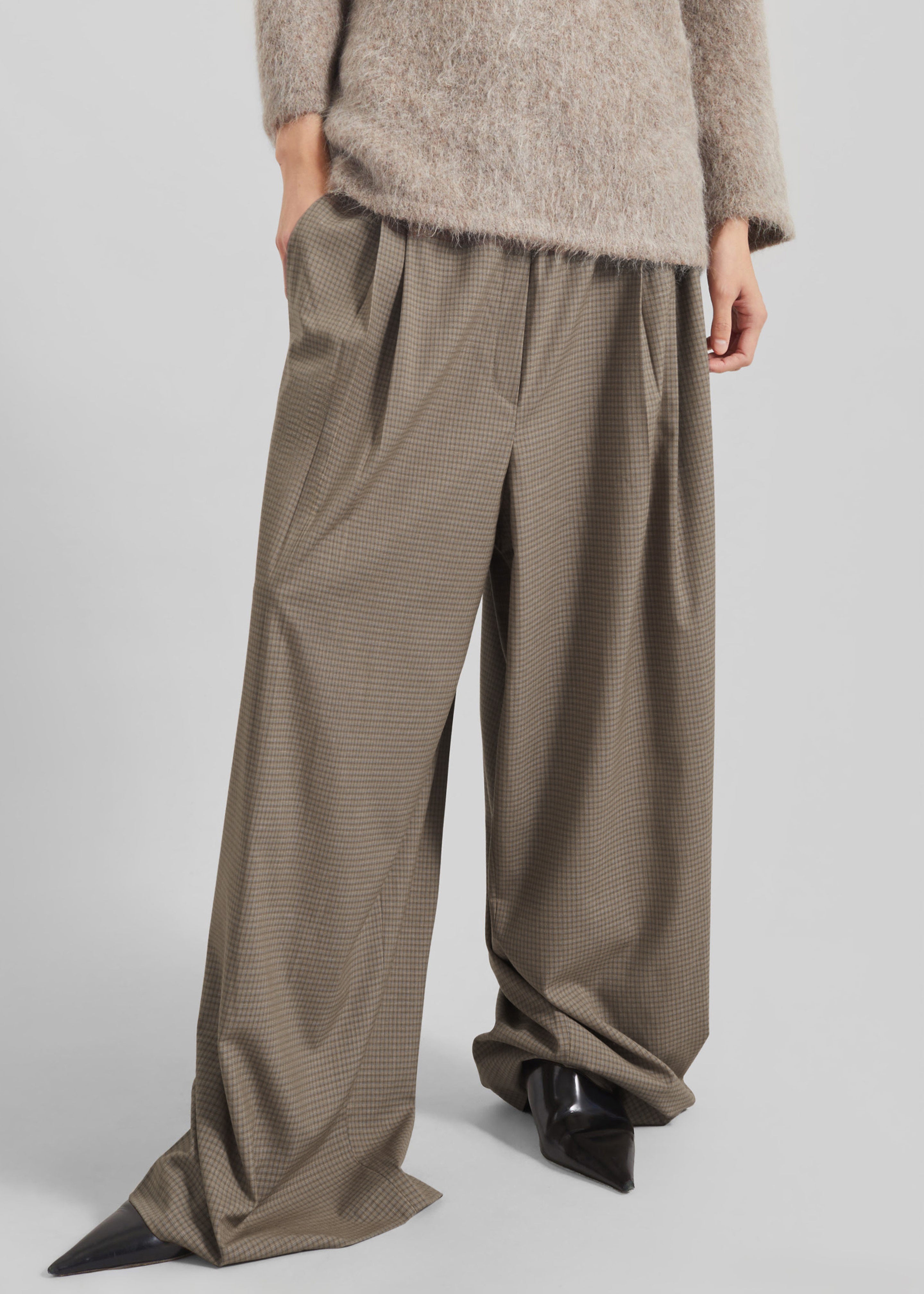 Gistel Pleated Pants - Beige Plaid - 6