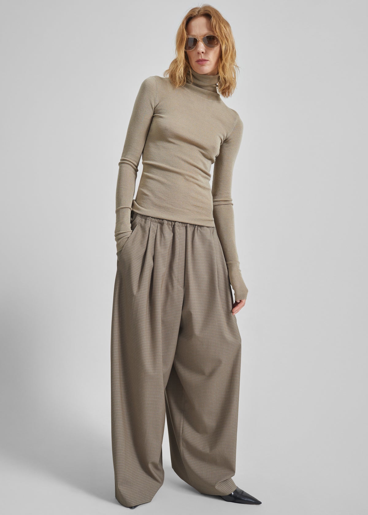 Gistel Pleated Pants - Beige Plaid - 3