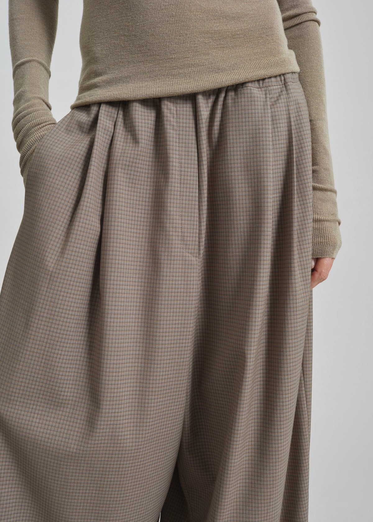 Gistel Pleated Pants - Beige Plaid - 2