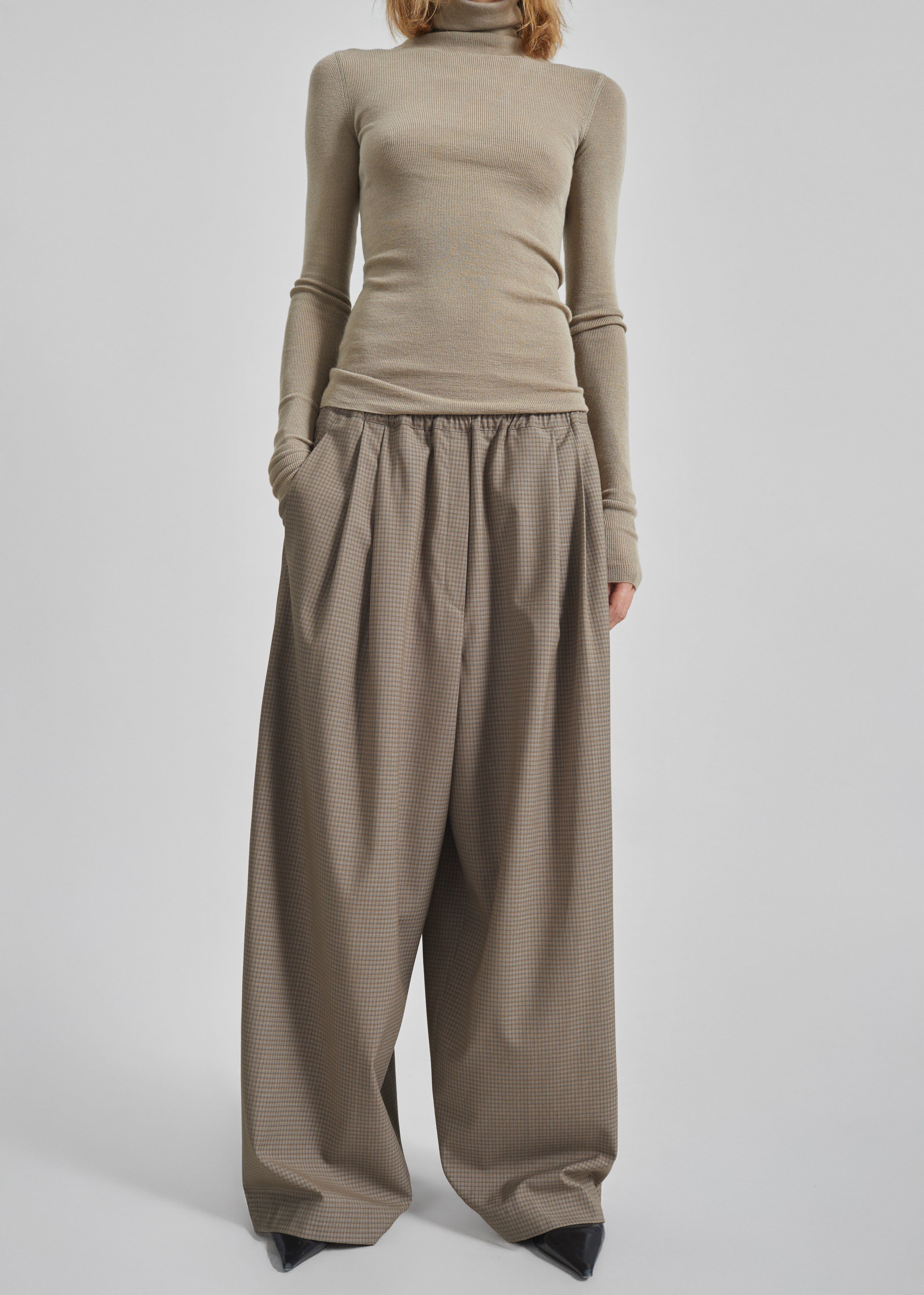 Gistel Pleated Pants - Beige Plaid - 5