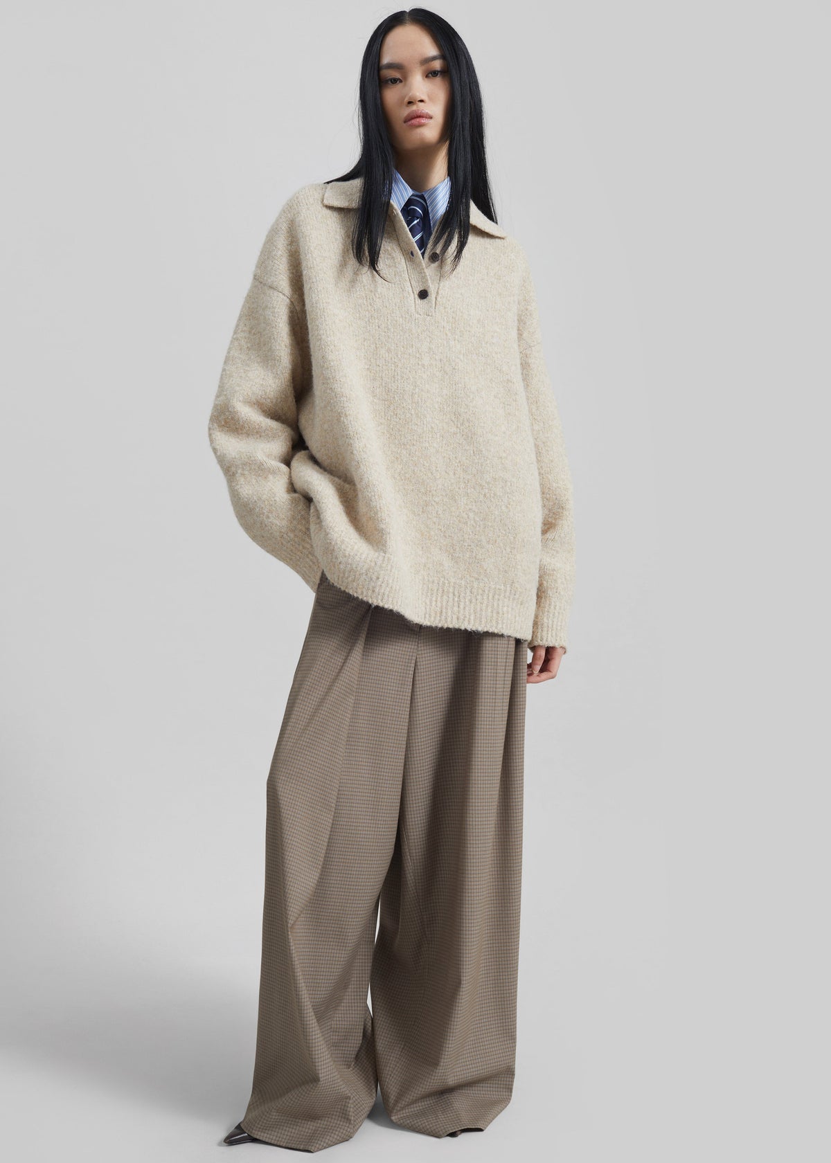 Gistel Pleated Pants - Beige Plaid - 4