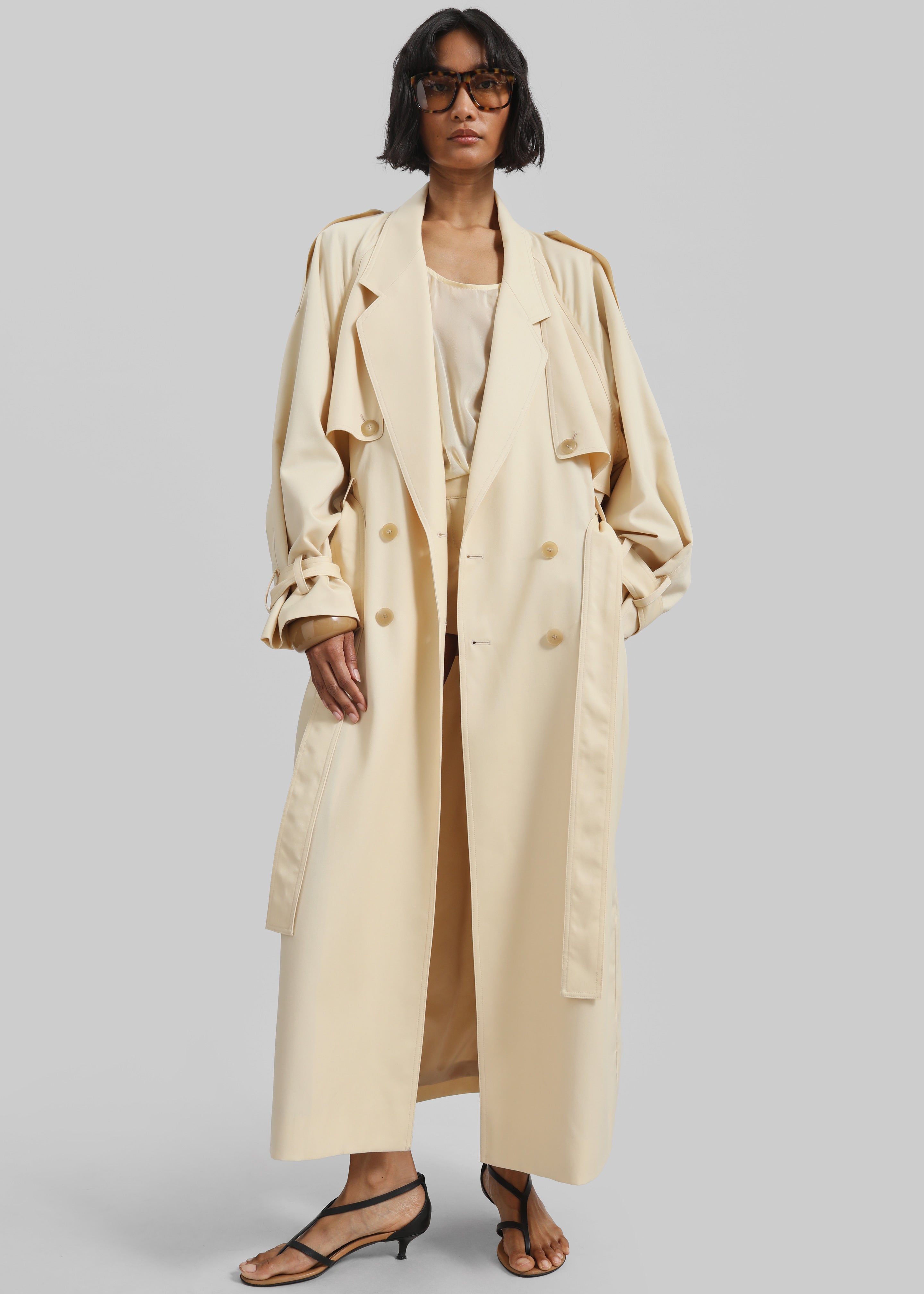 Glendale Double Belt Loop Trench - Pale Yellow – The Frankie Shop