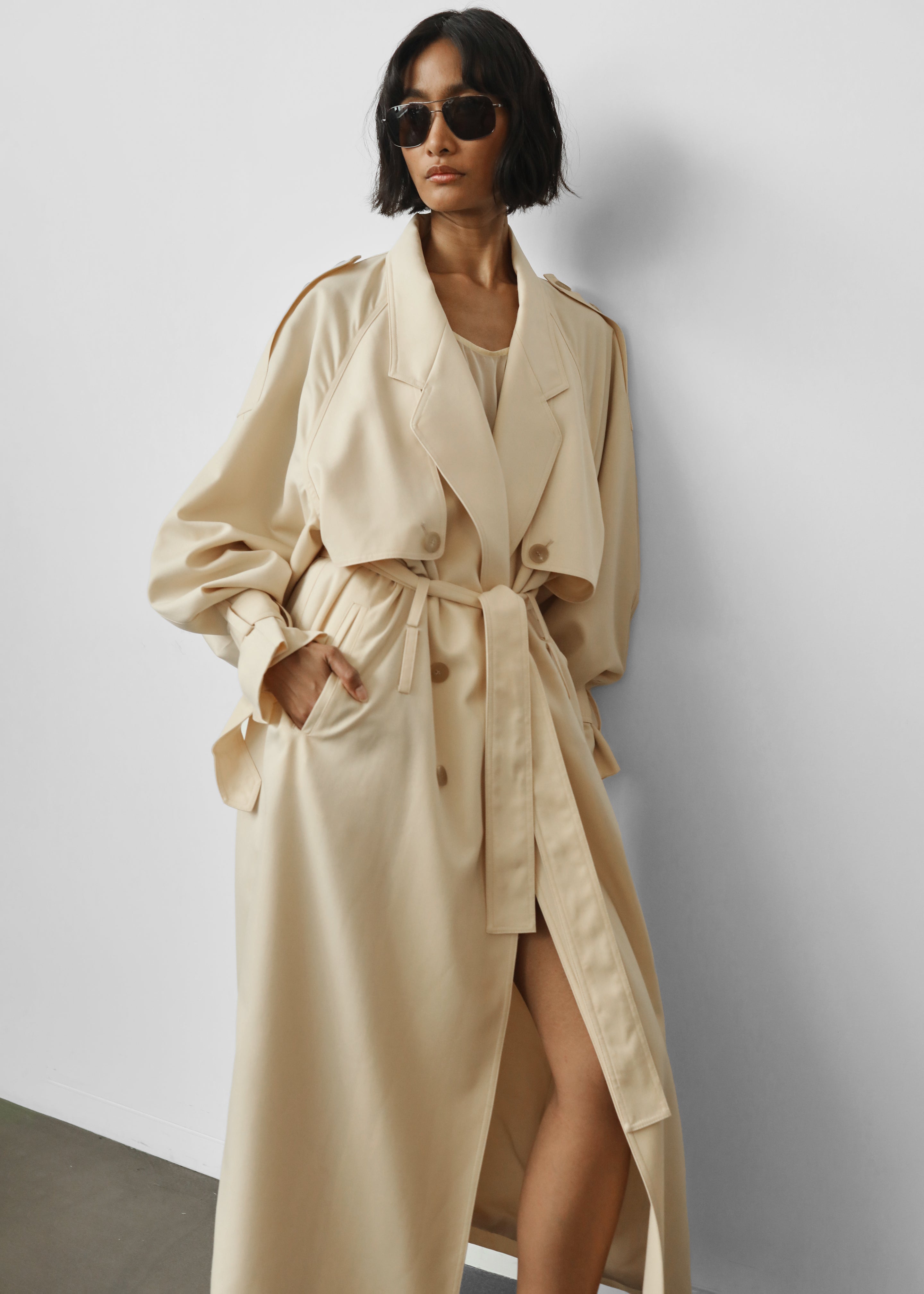 Glendale Double Belt Loop Trench - Pale Yellow - 5