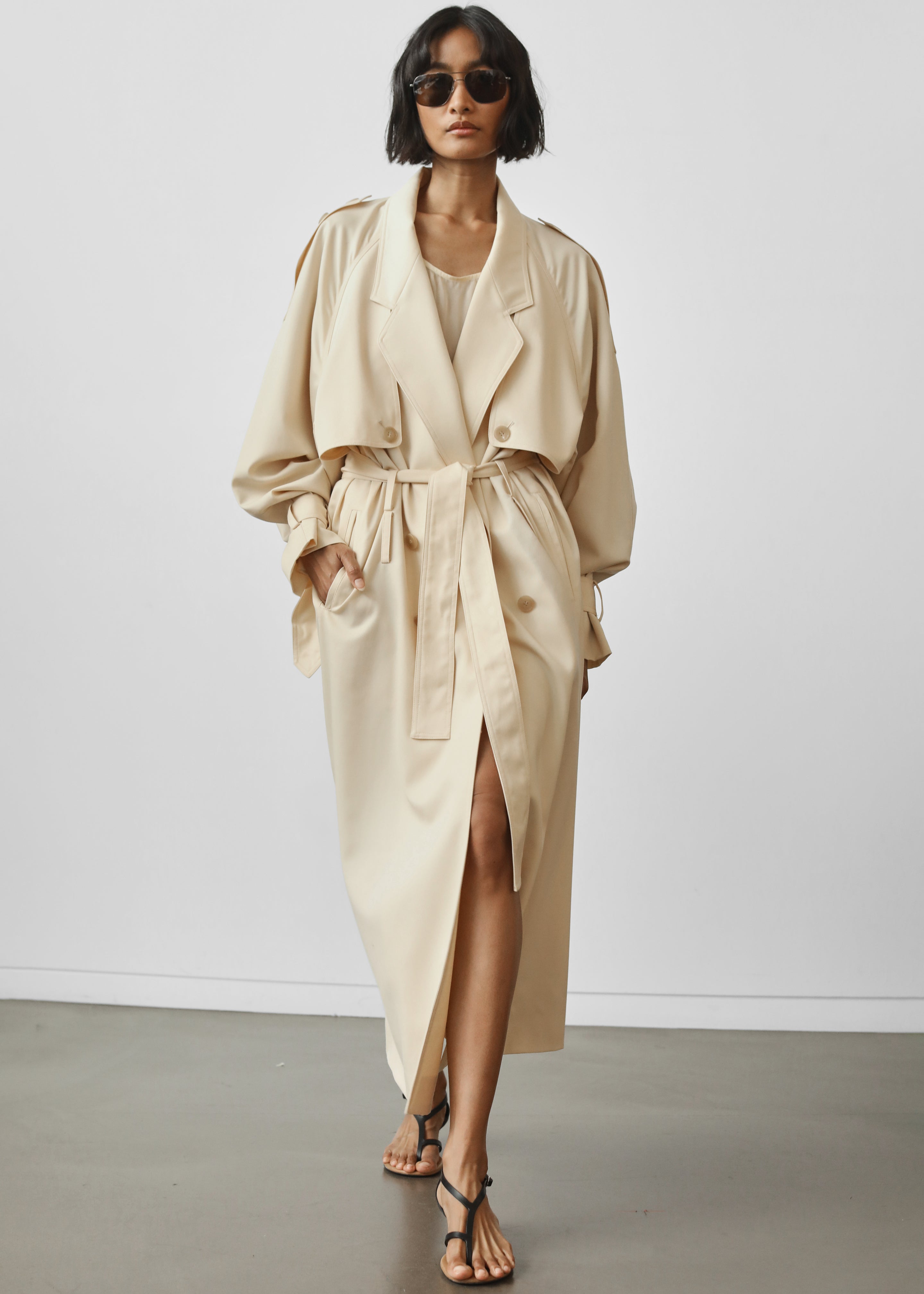 Glendale Double Belt Loop Trench - Pale Yellow – The Frankie Shop