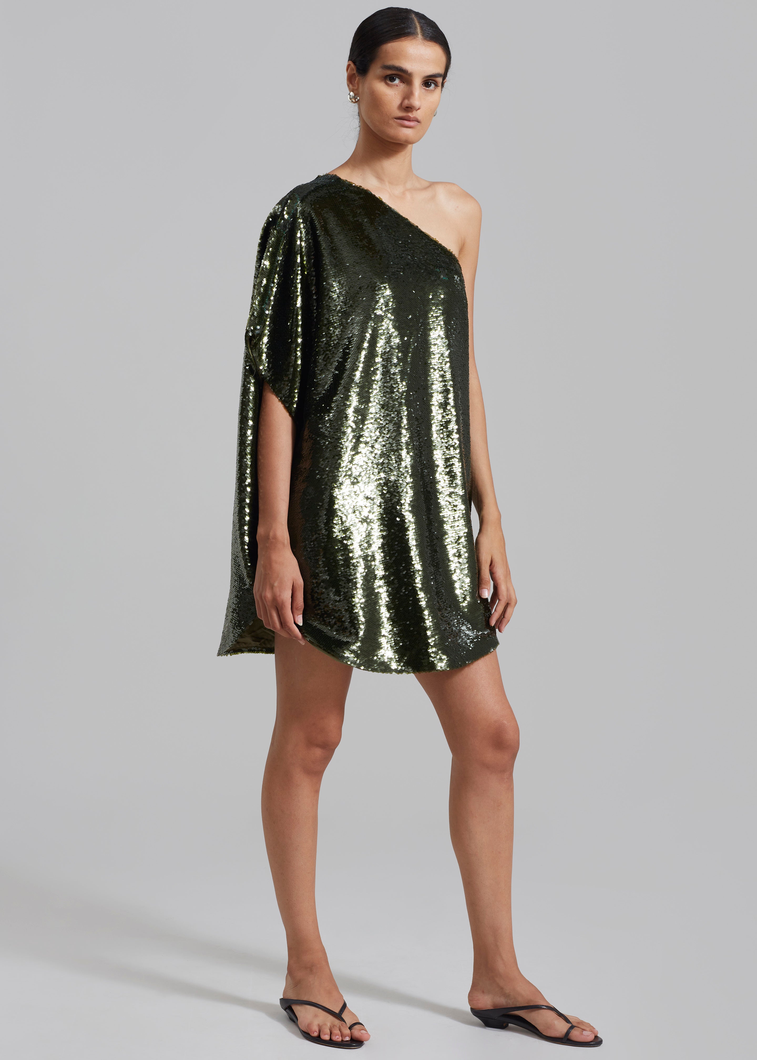 Silver / XS - Ammika One Shoulder Long Sleeve Sequin Dress – SunsetFashionLA