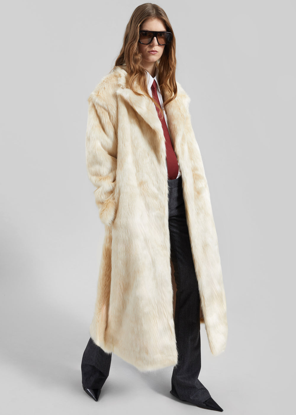 Gordona Faux Fur Coat - Cream - 1