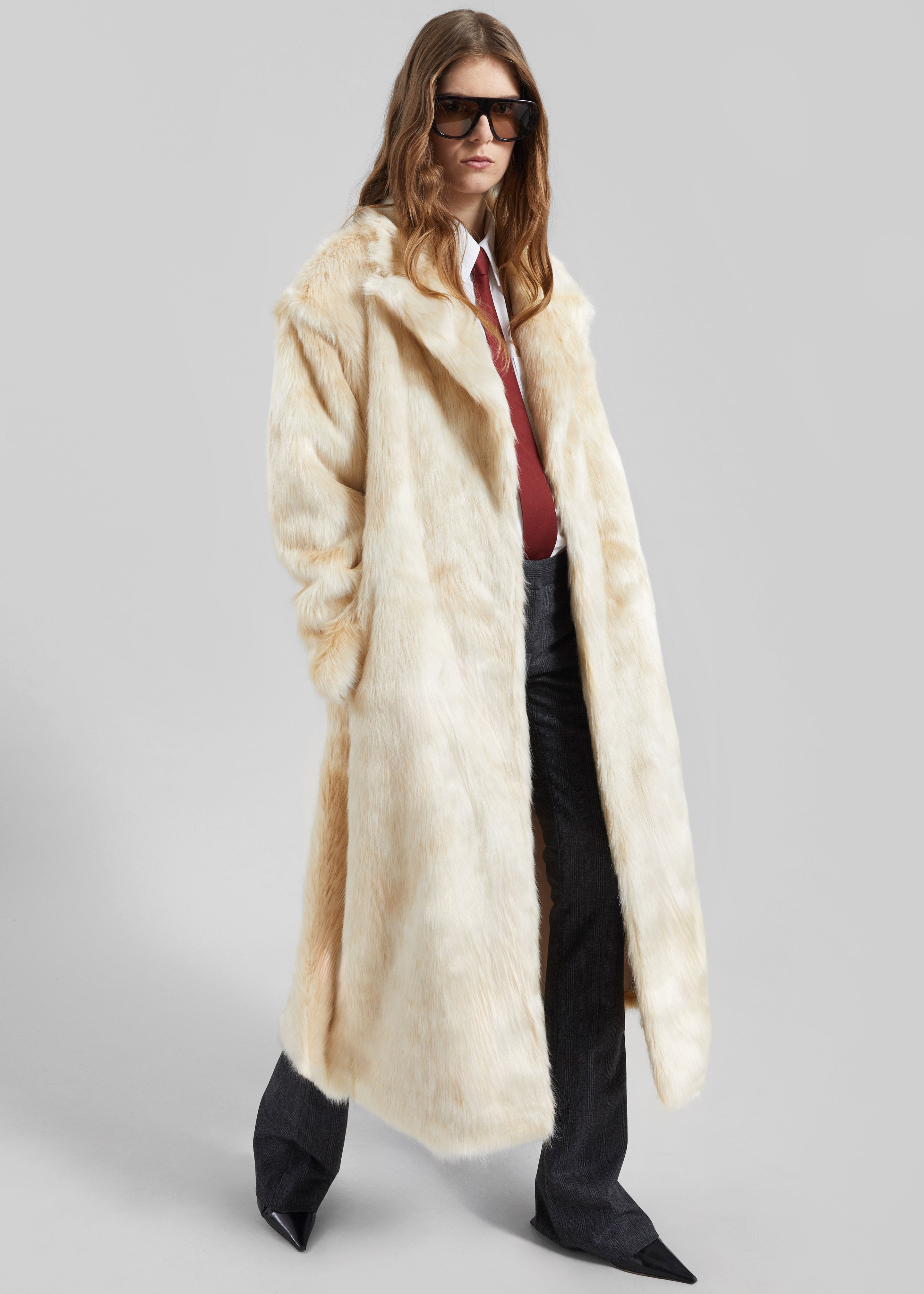 Gordona Faux Fur Coat - Cream - 2