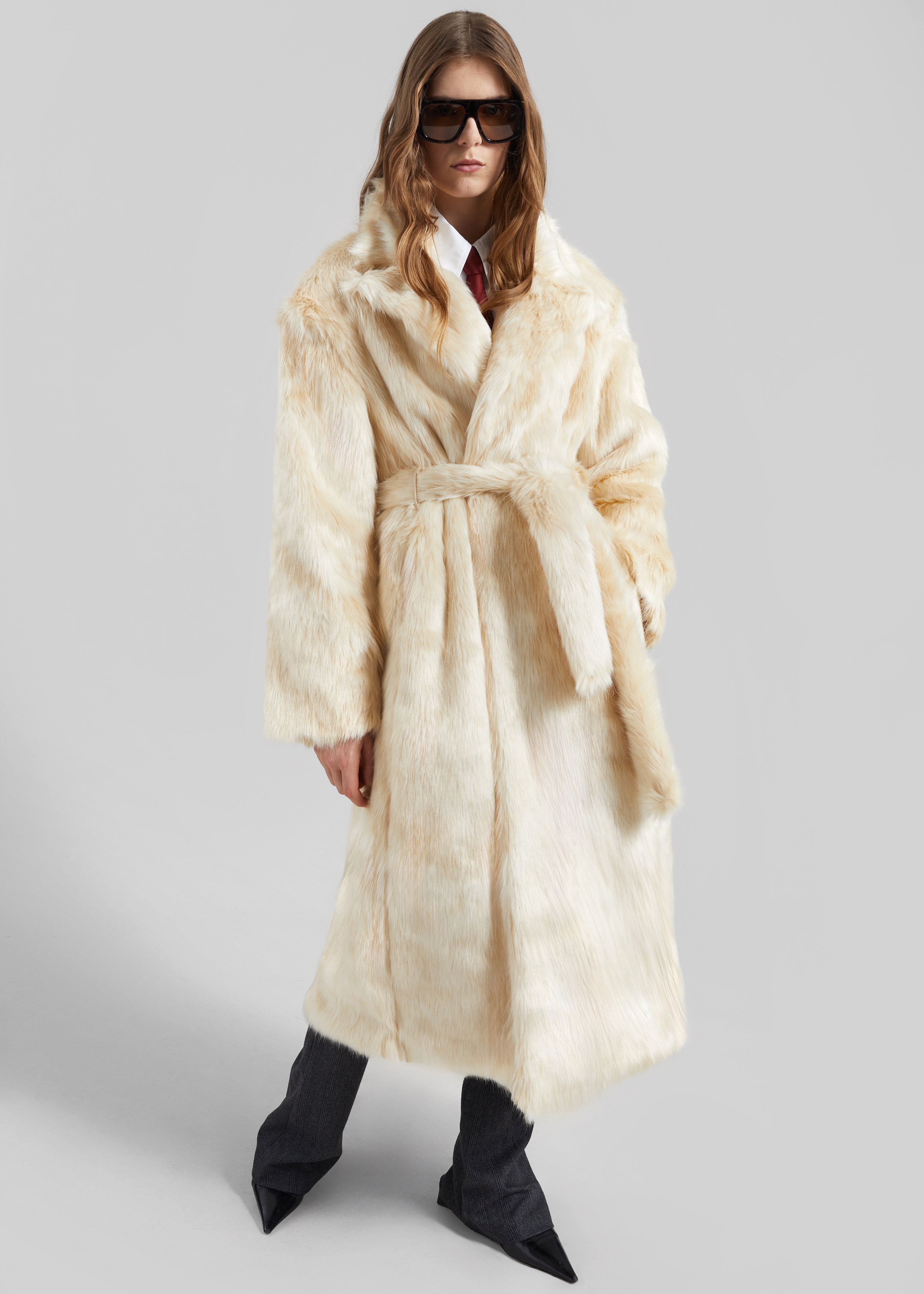 Gordona Faux Fur Coat - Cream - 1
