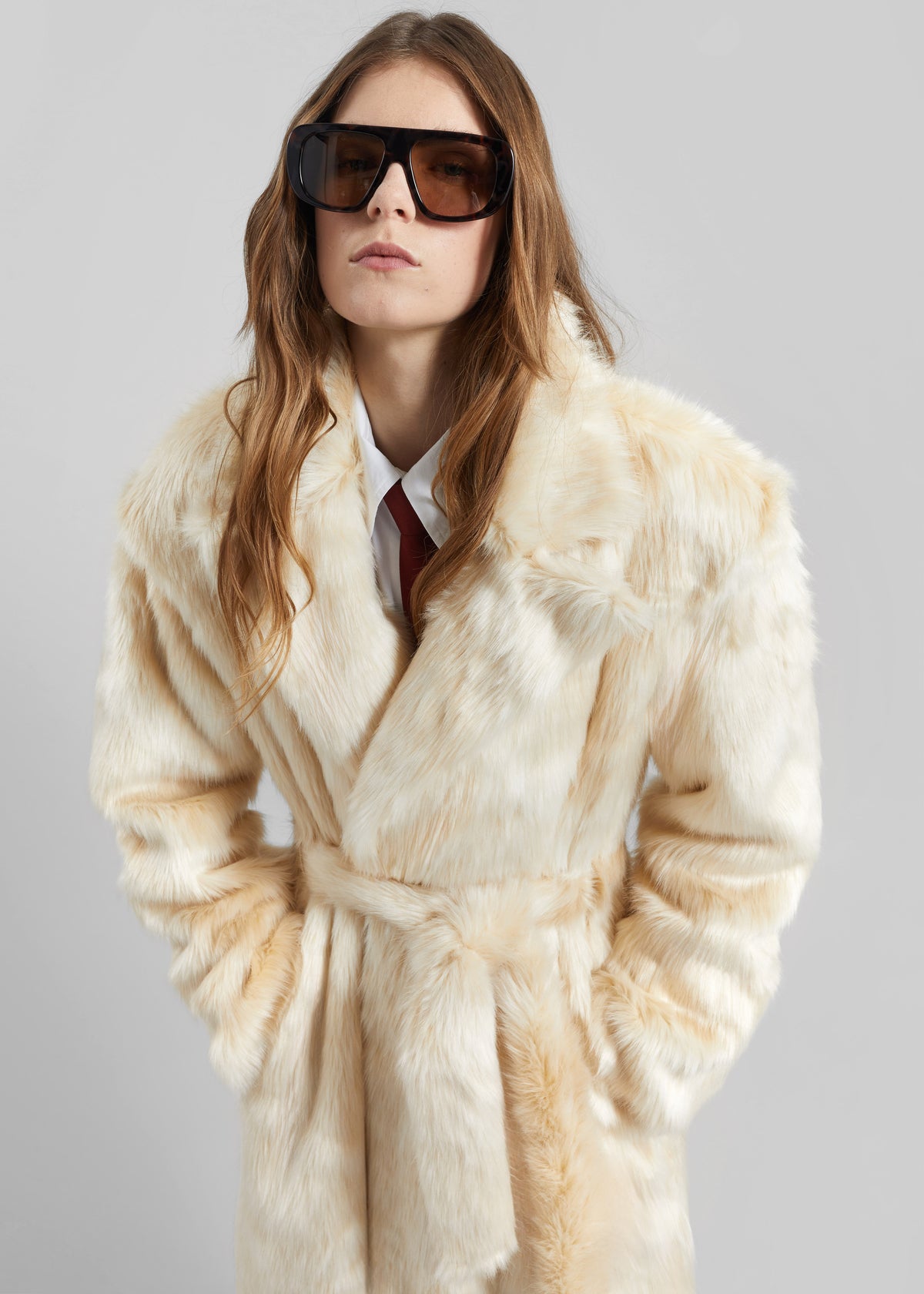 Gordona Faux Fur Coat - Cream - 3