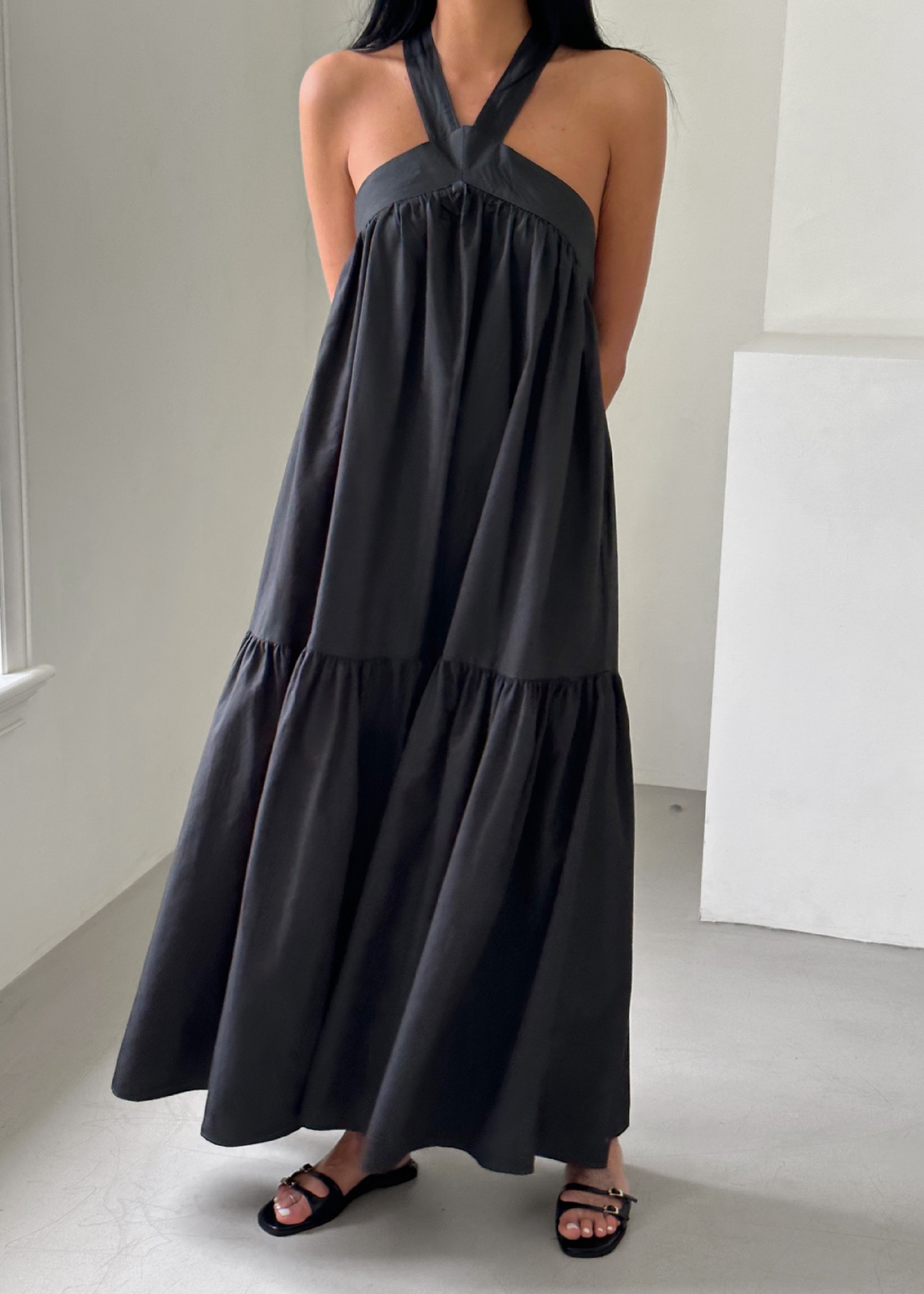 Gracie Halter Maxi Dress - Charcoal - 3