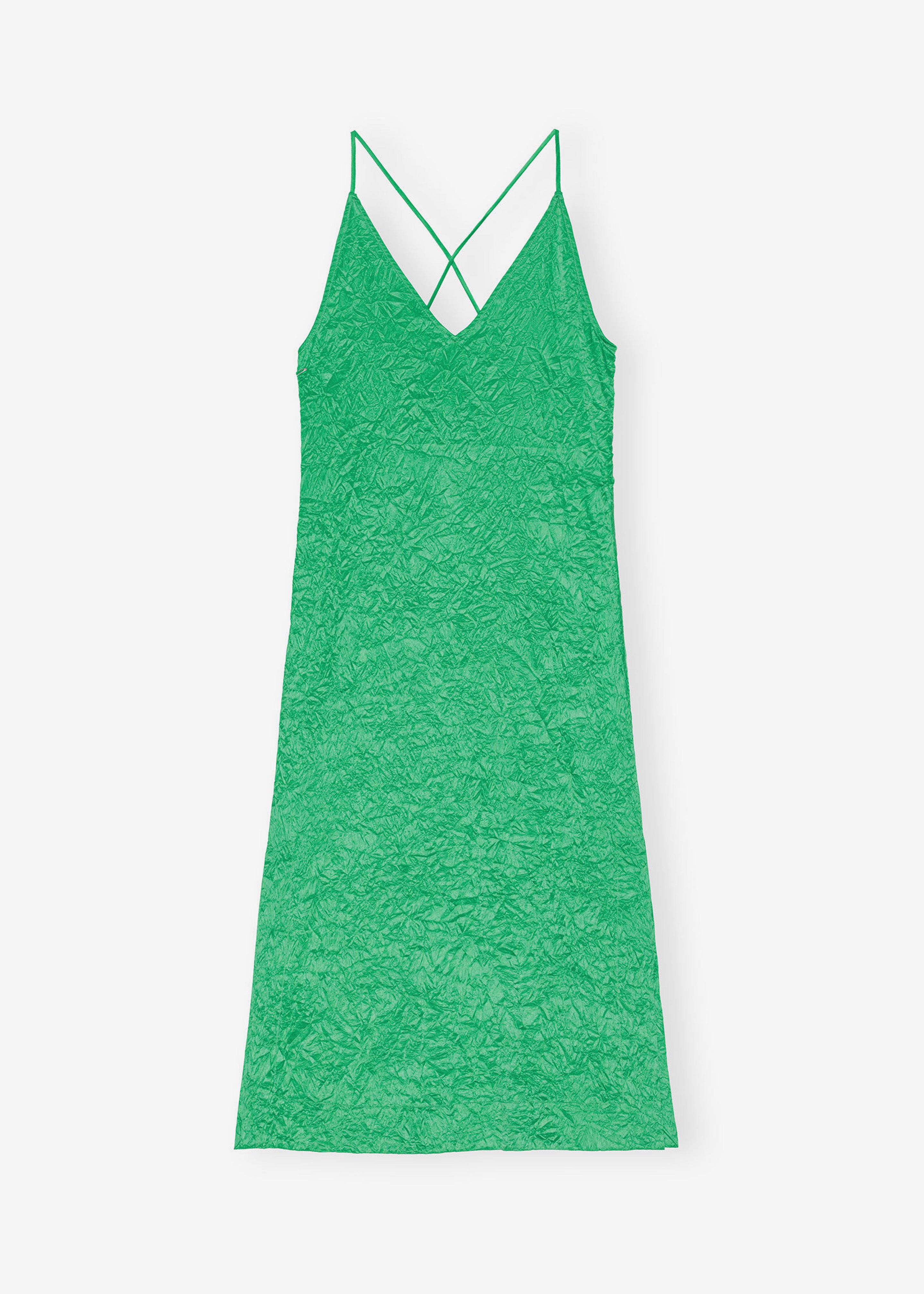 GANNI Crinkled Satin Slip Dress - Bright Green - 5