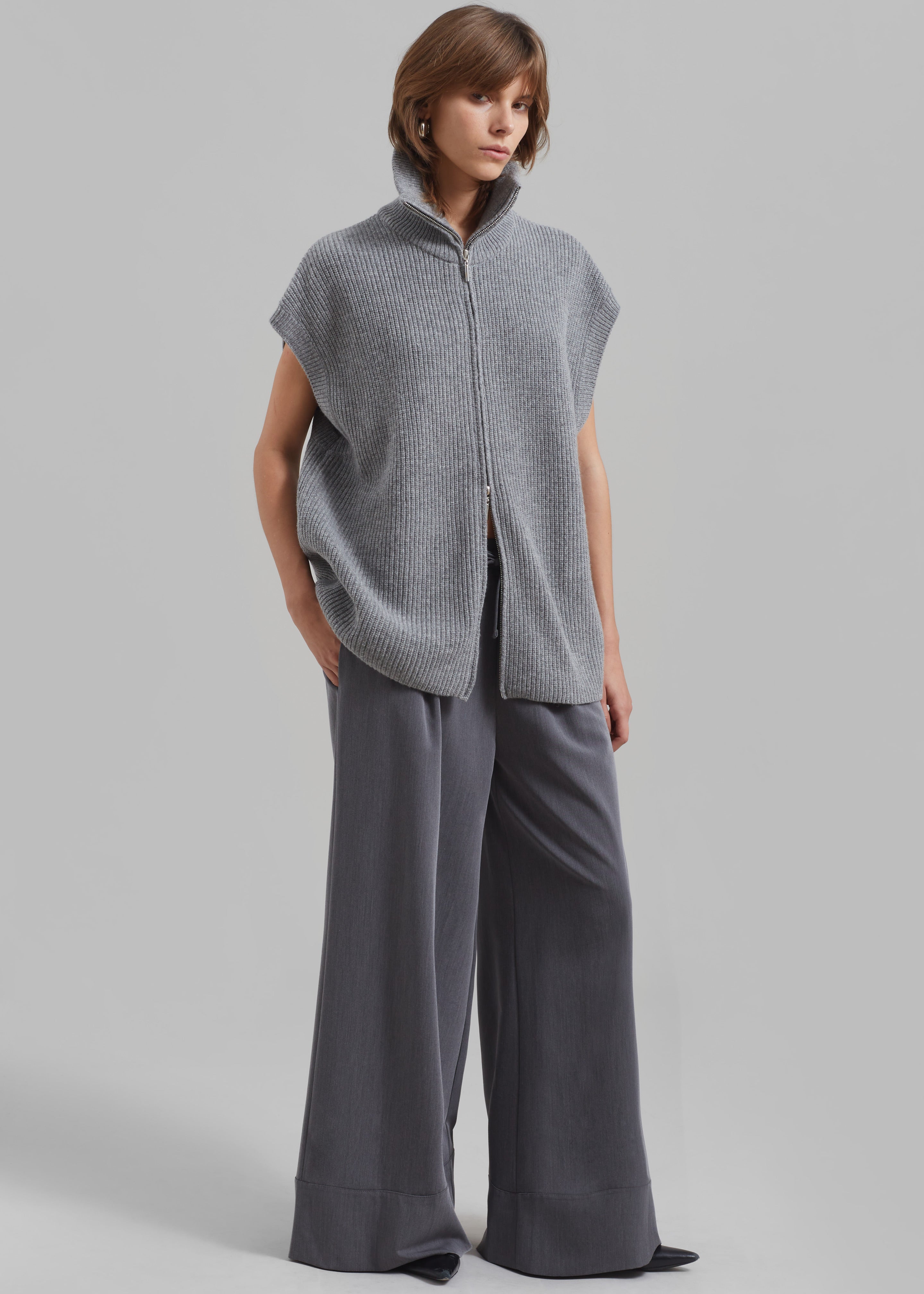 Hadley Wide Drawstring Pants - Grey - 4