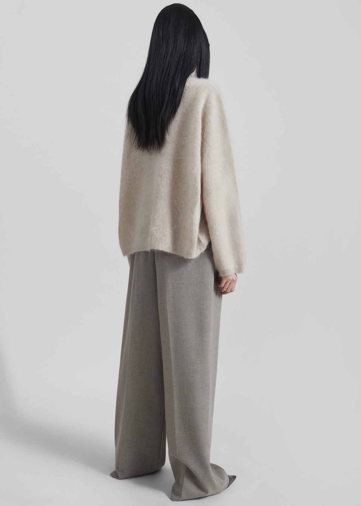 Haflso Pleated Wide Trousers - Beige Melange - 7