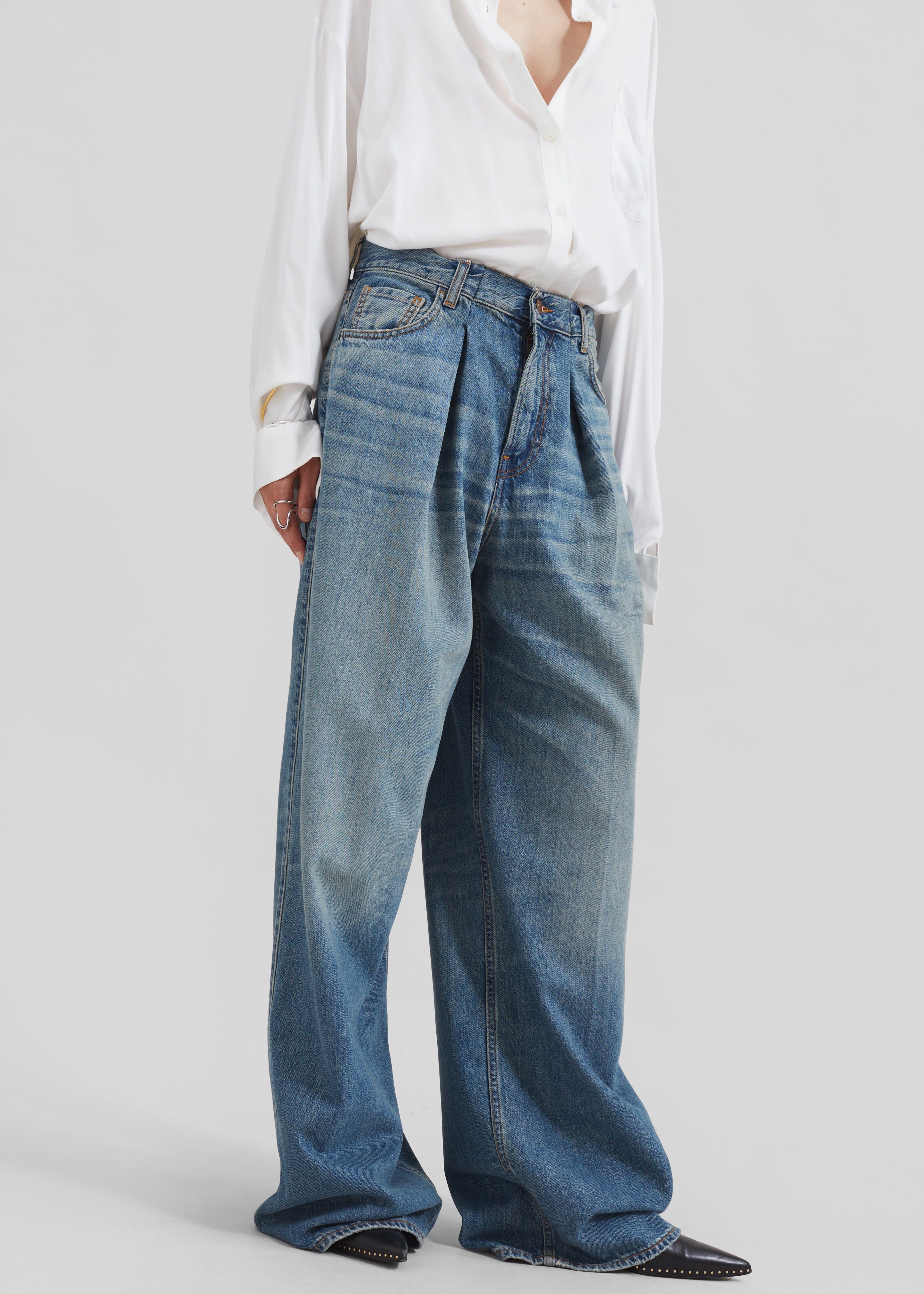 Haikure Candy Pleated Wide Leg Jeans - Blue Tencel - 7