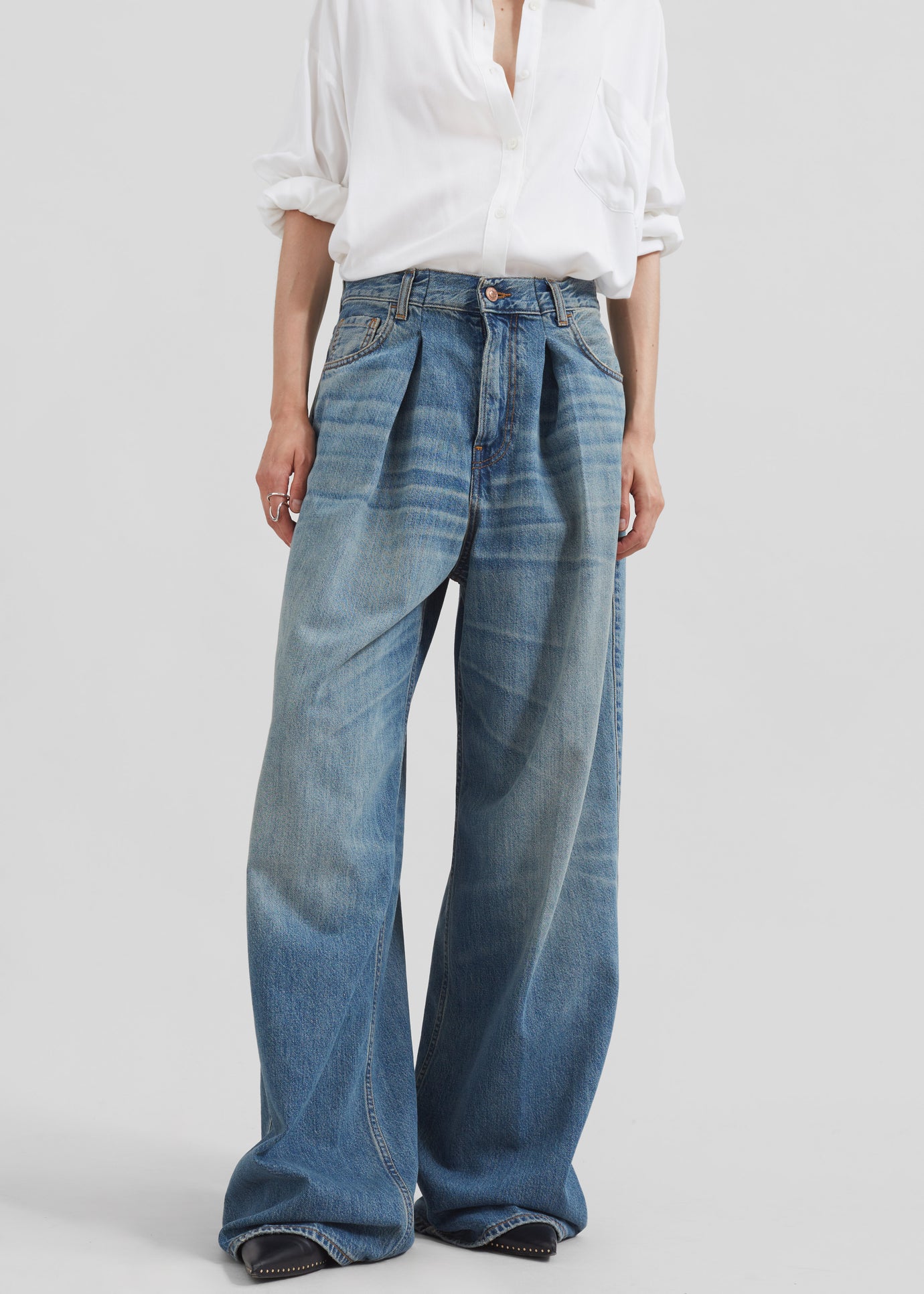 Haikure Candy Pleated Wide Leg Jeans - Blue Tencel - 1