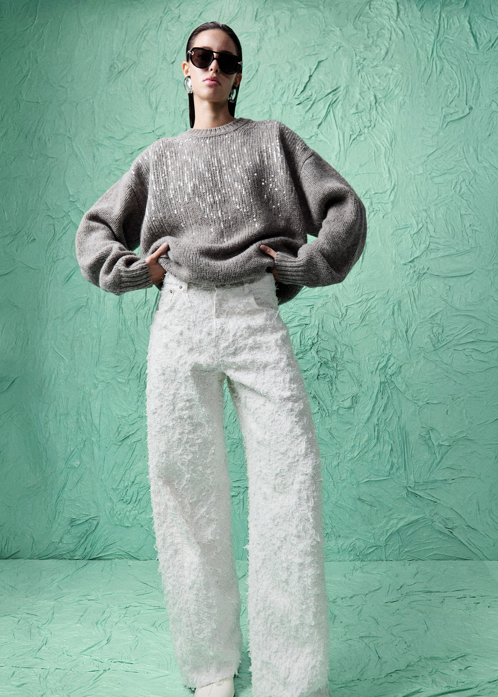 Haikure Clyde Double Fur Denim Pants - Off White