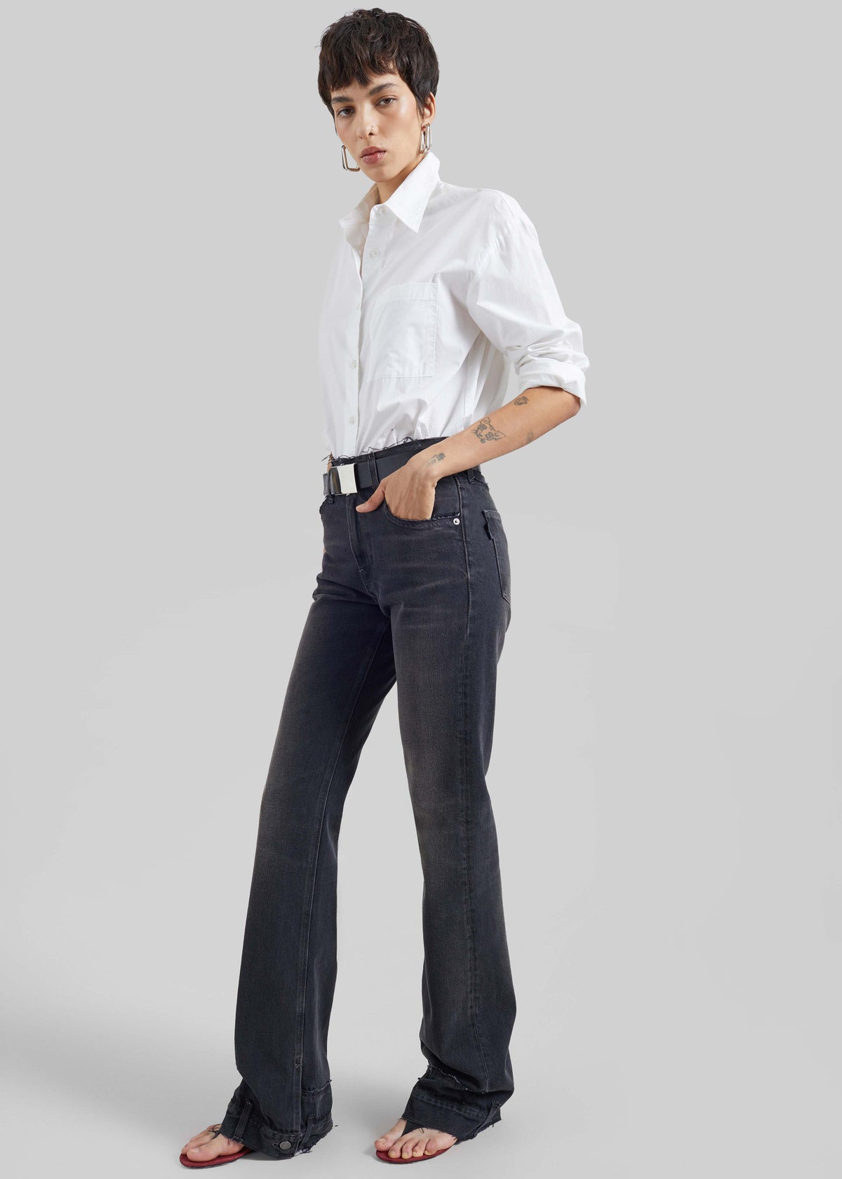 Haikure Flora Cut Denim Pants - Vintage Black - 5