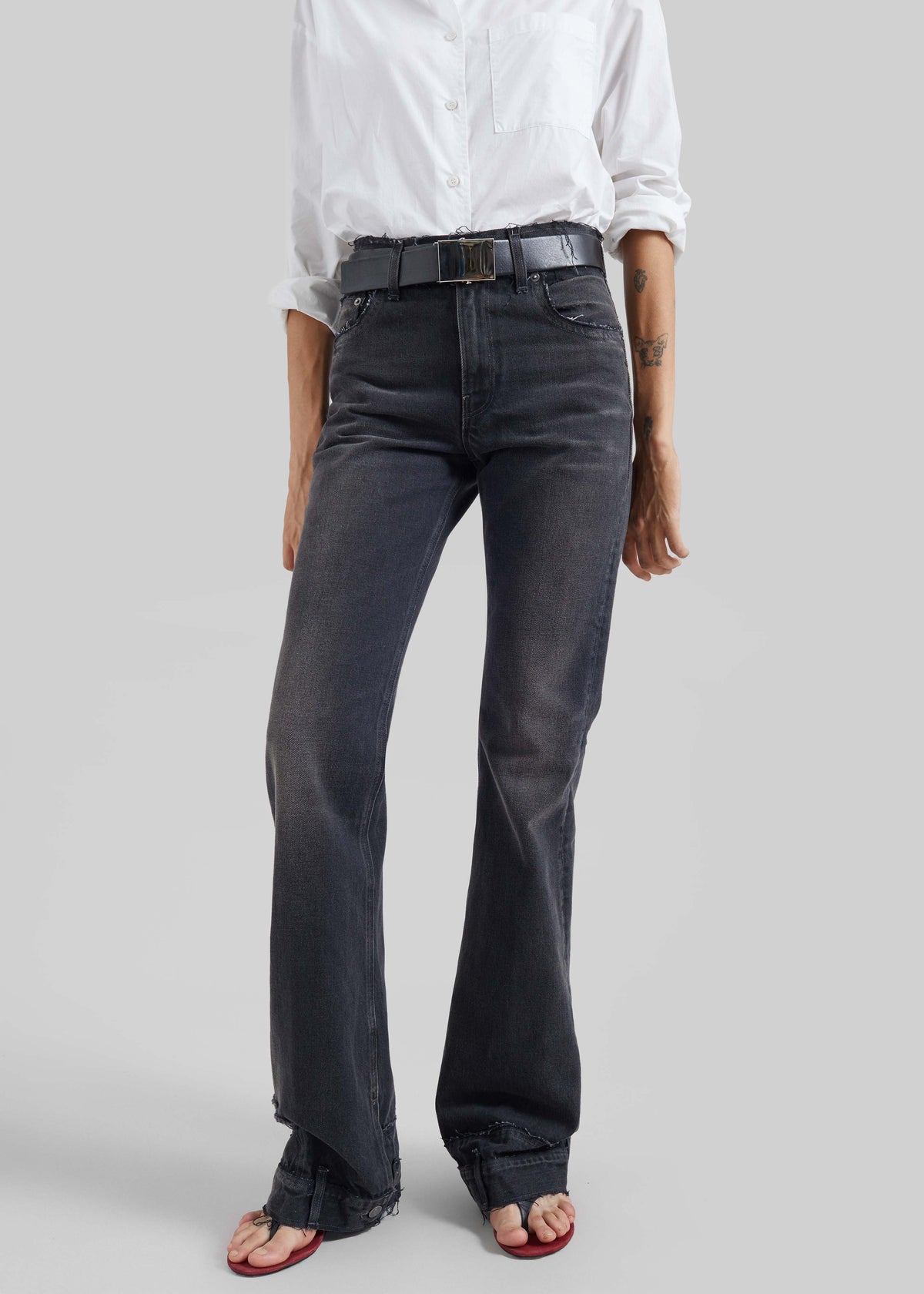 Haikure Flora Cut Denim Pants - Vintage Black - 4