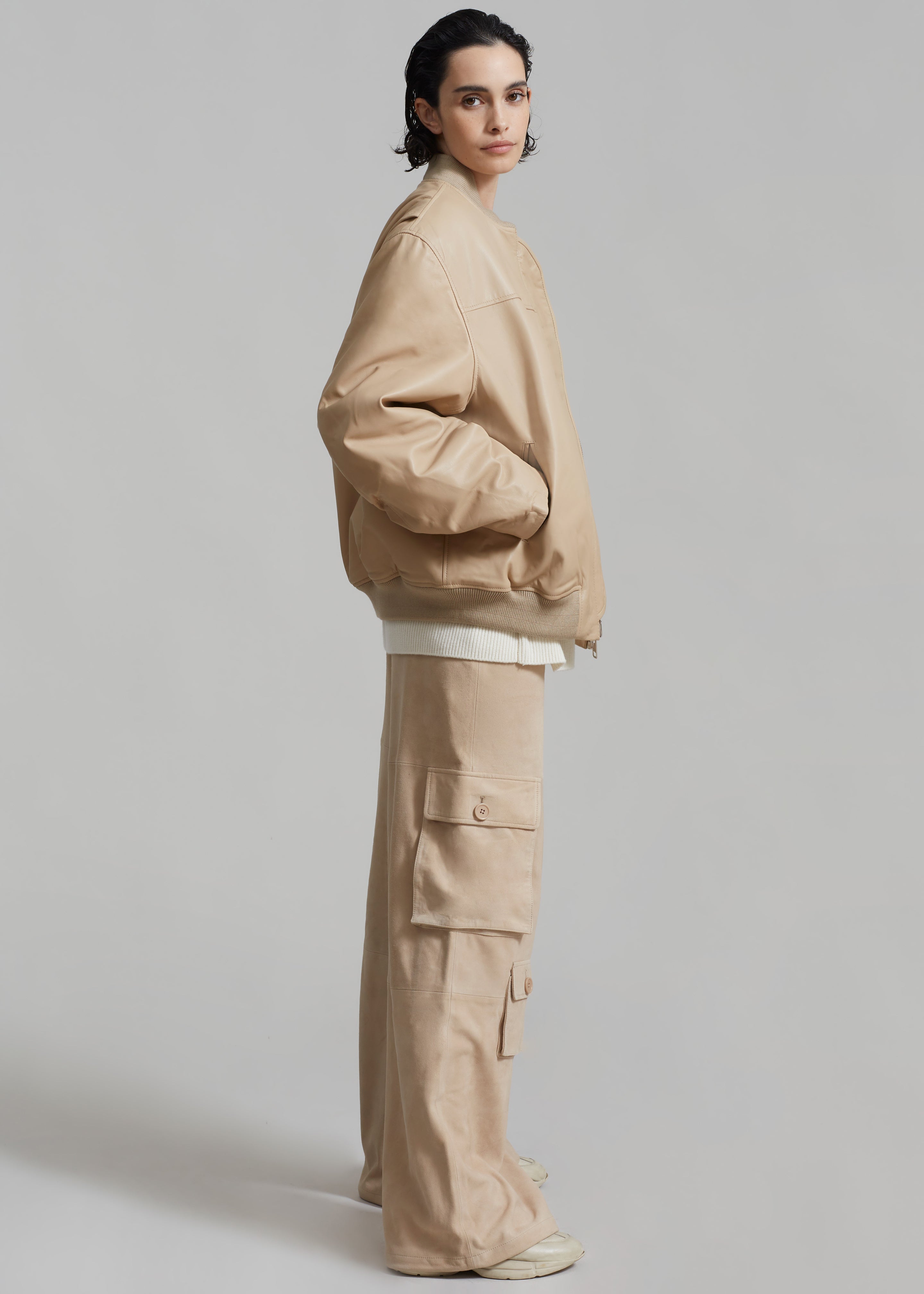 Hailey Suede Oversized Cargo Pants - Beige – The Frankie Shop