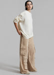 Hailey Suede Oversized Cargo Pants - Beige