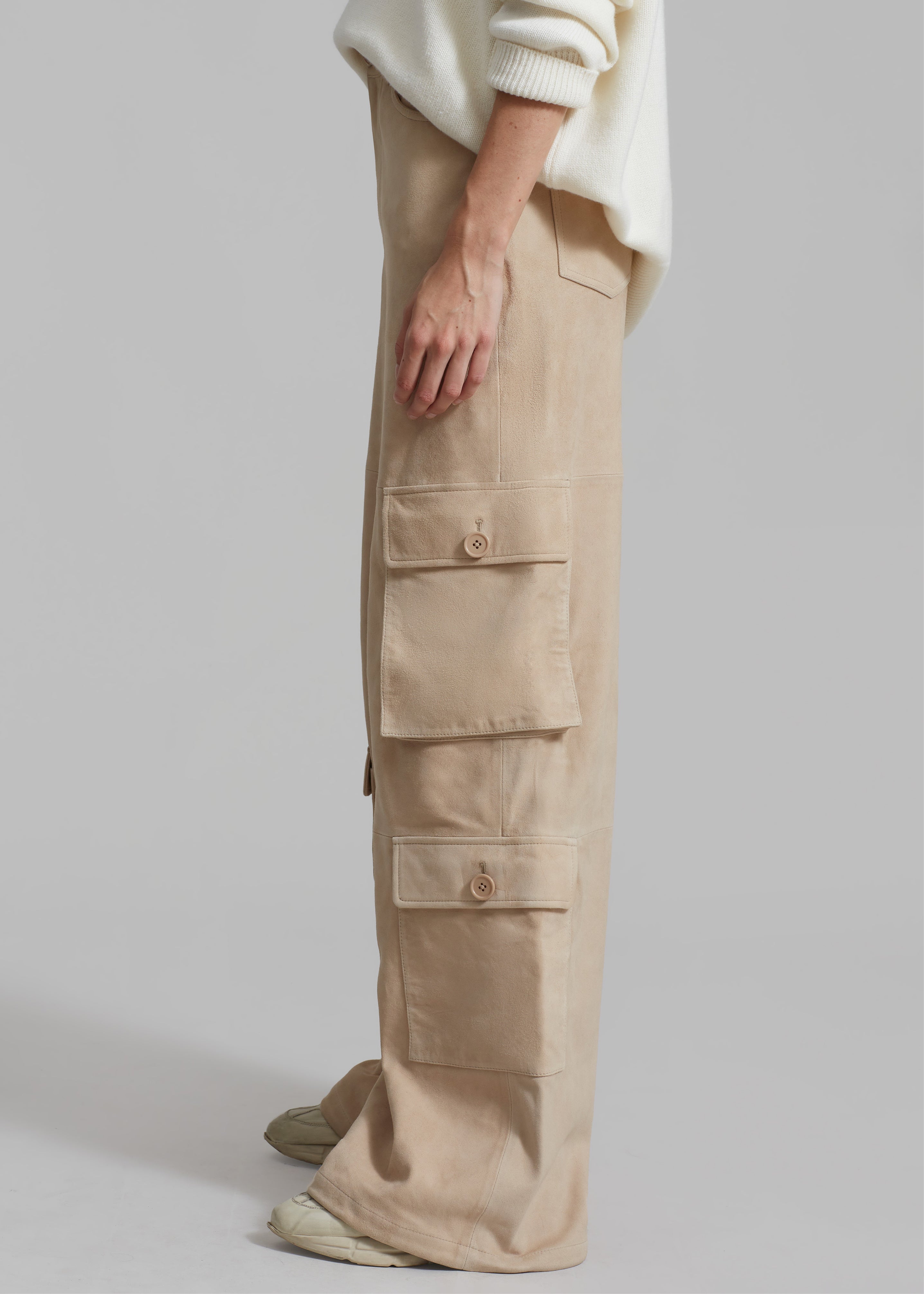 Hailey Suede Oversized Cargo Pants - Beige