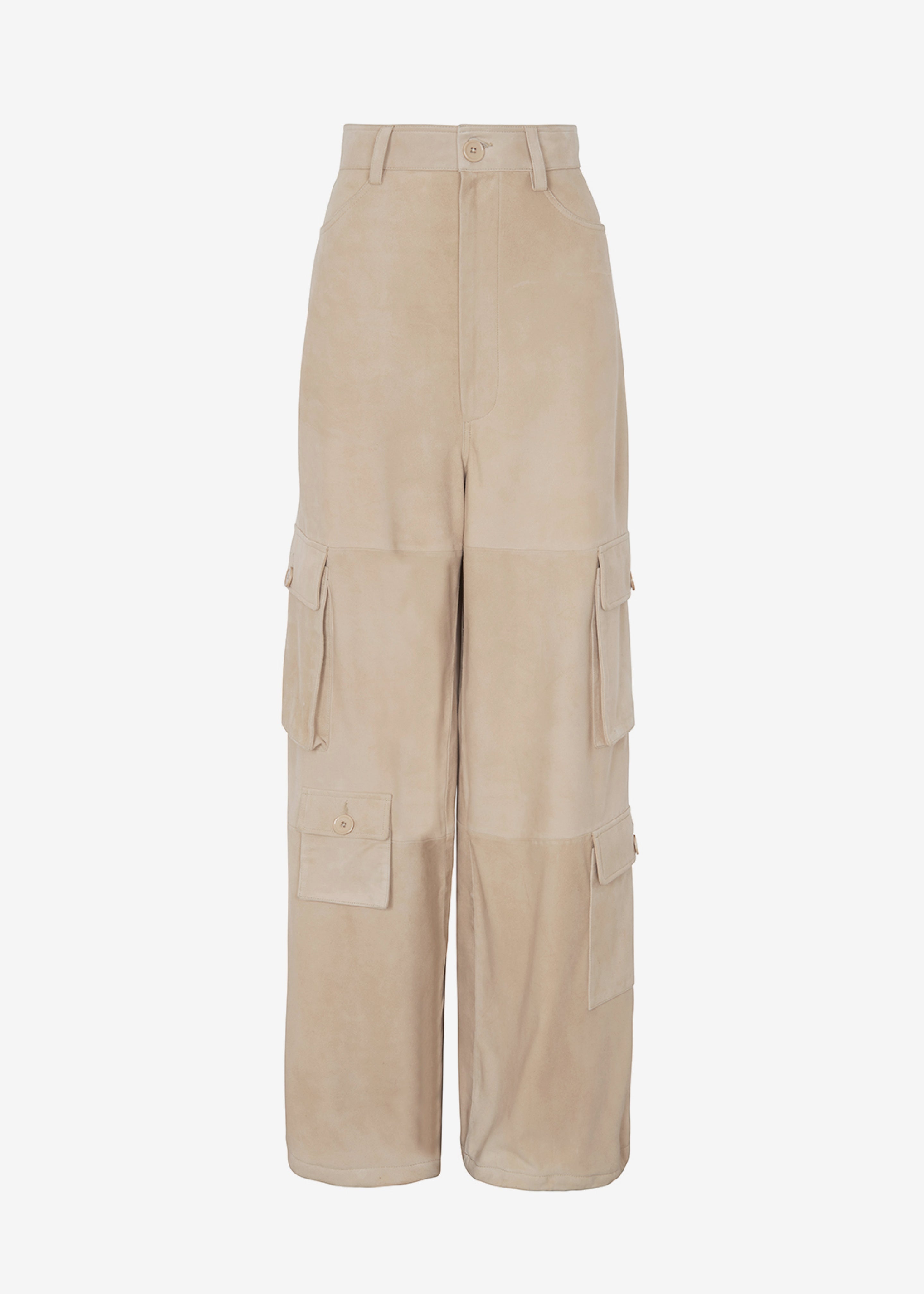 Hailey Suede Oversized Cargo Pants - Beige