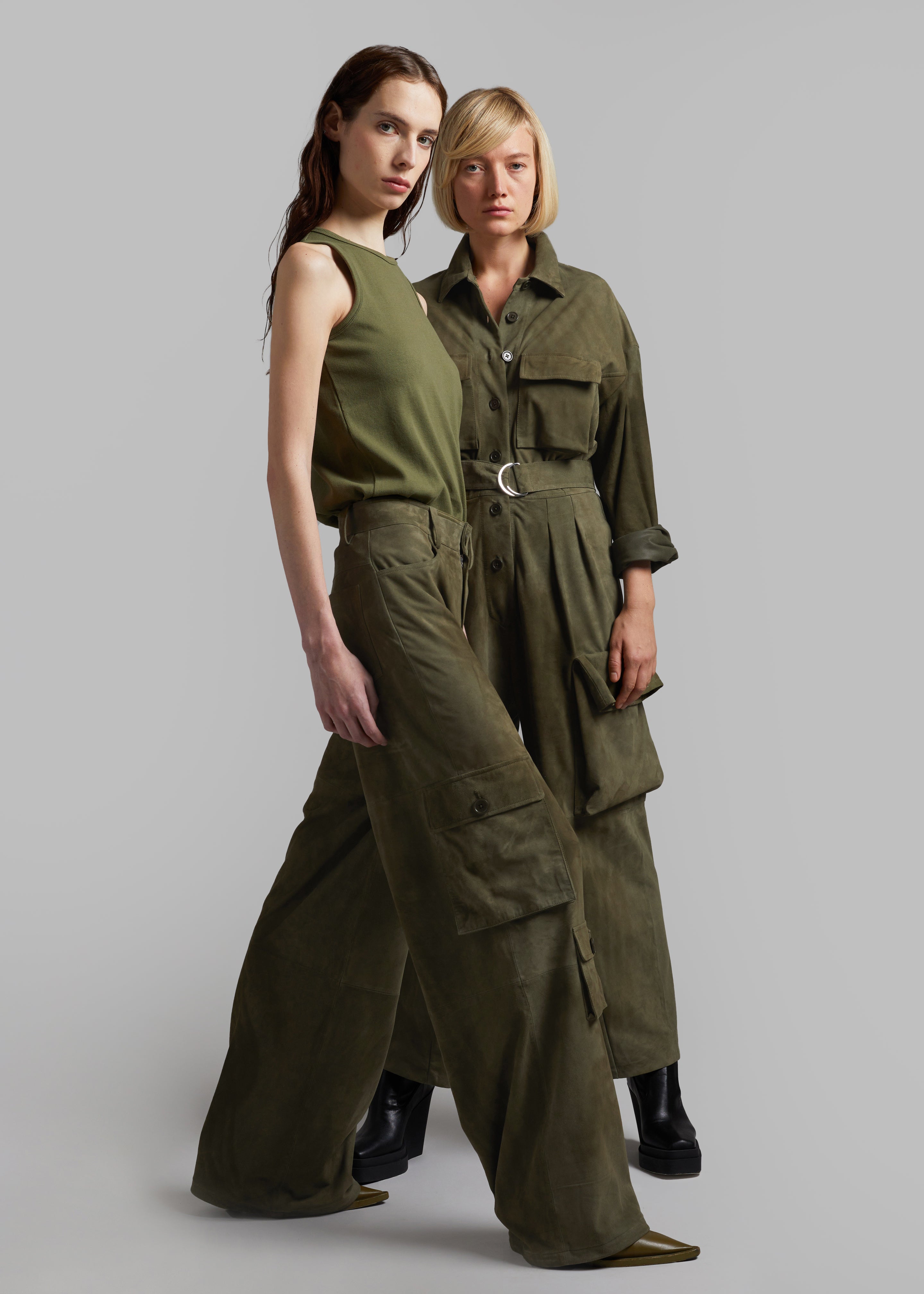 Hailey Suede Oversized Cargo Pants - Olive – The Frankie Shop