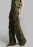 Hailey Suede Oversized Cargo Pants - Olive