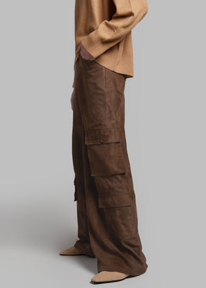 Hailey Suede Oversized Cargo Pants - Brown