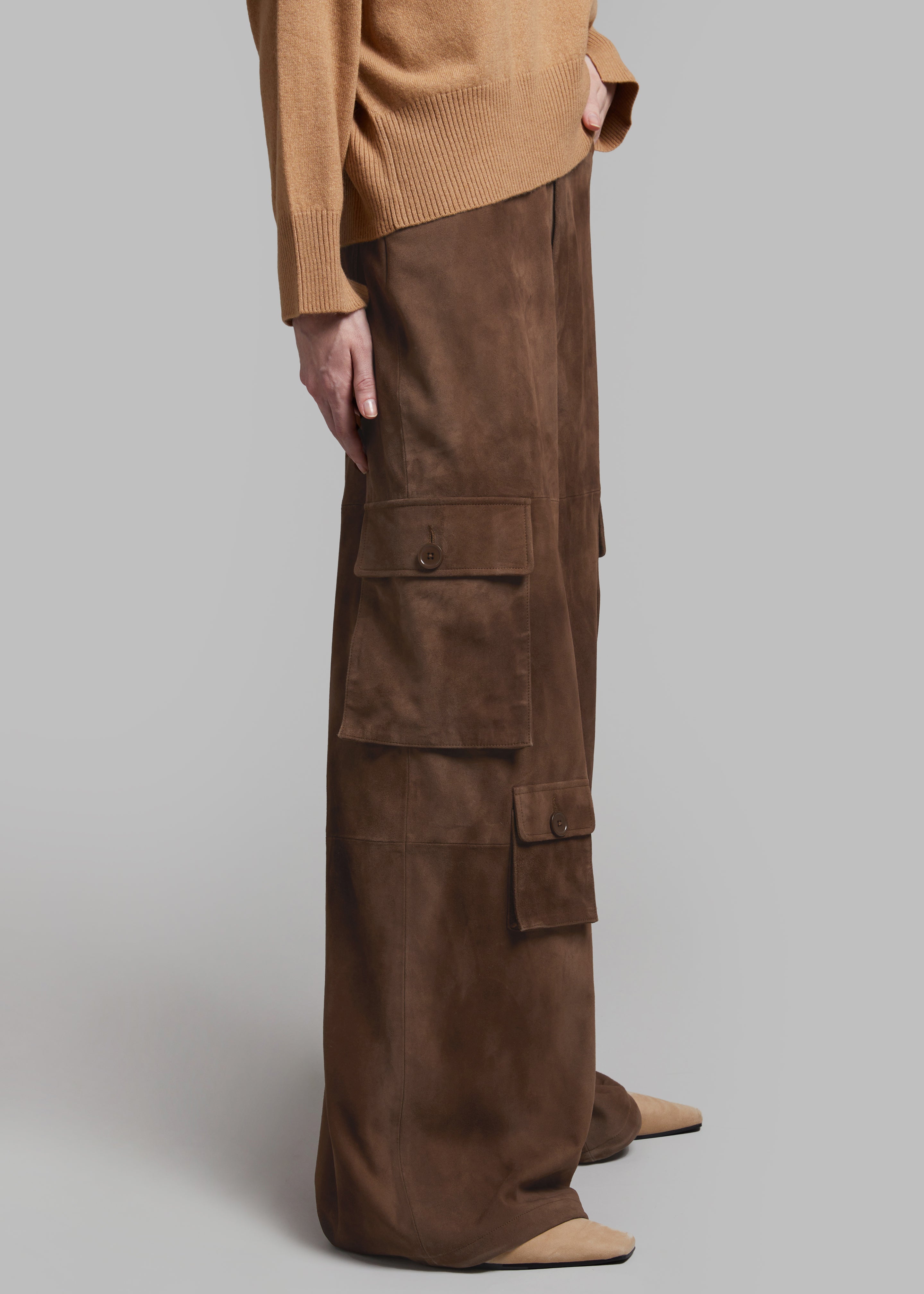 Hailey Suede Oversized Cargo Pants - Brown - 4