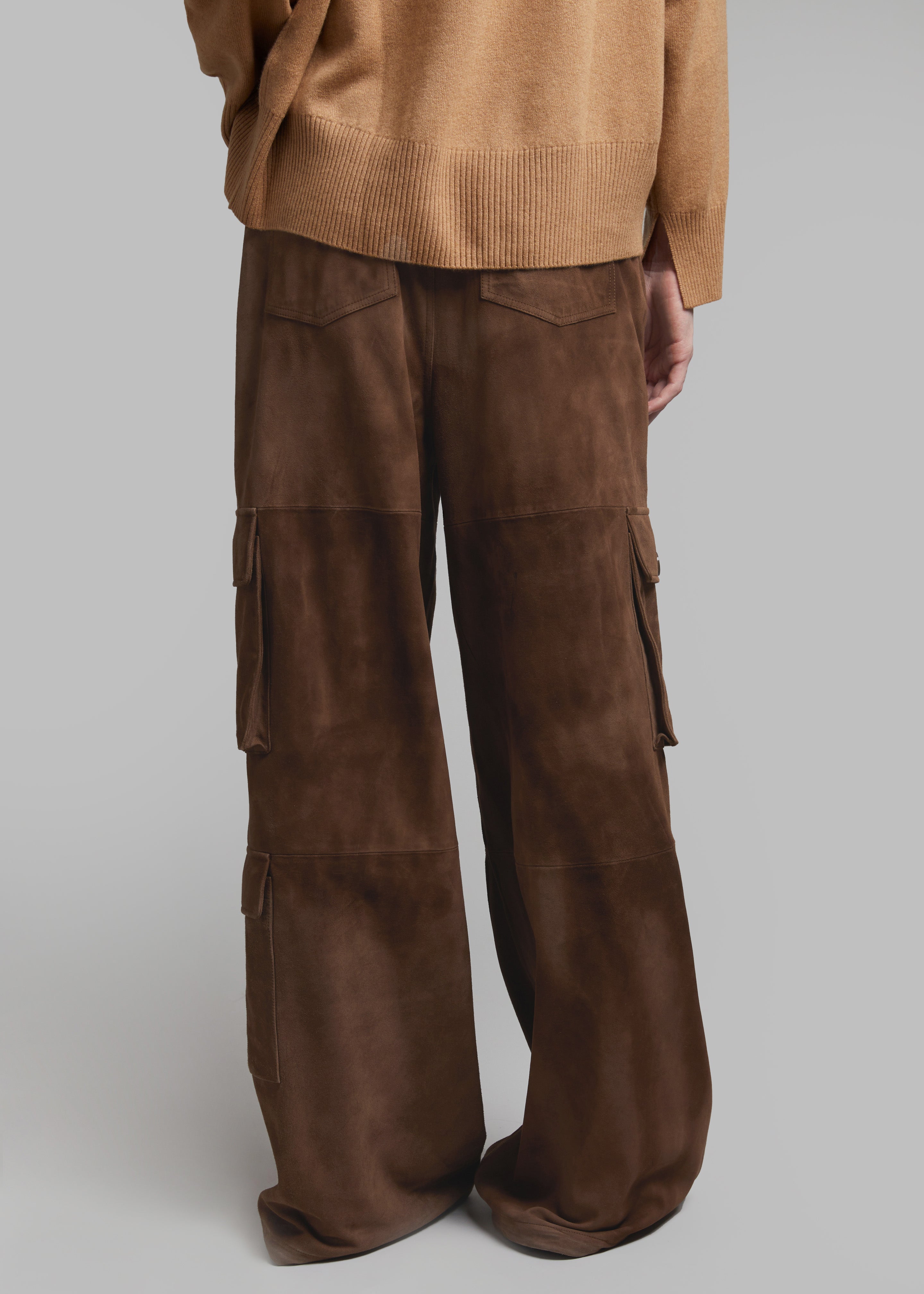 Hailey Suede Oversized Cargo Pants - Brown - 6