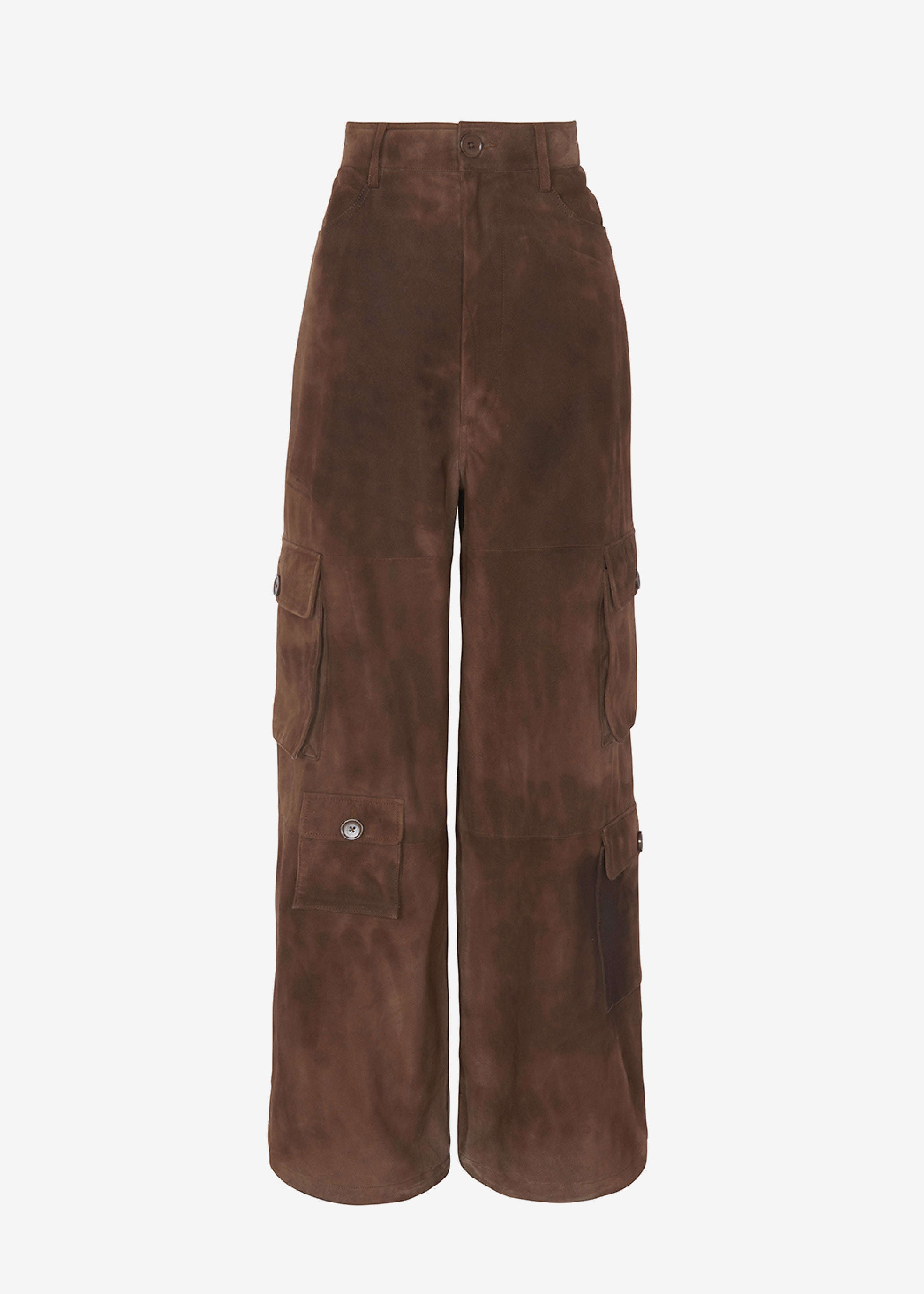 Hailey Suede Oversized Cargo Pants - Brown - 7