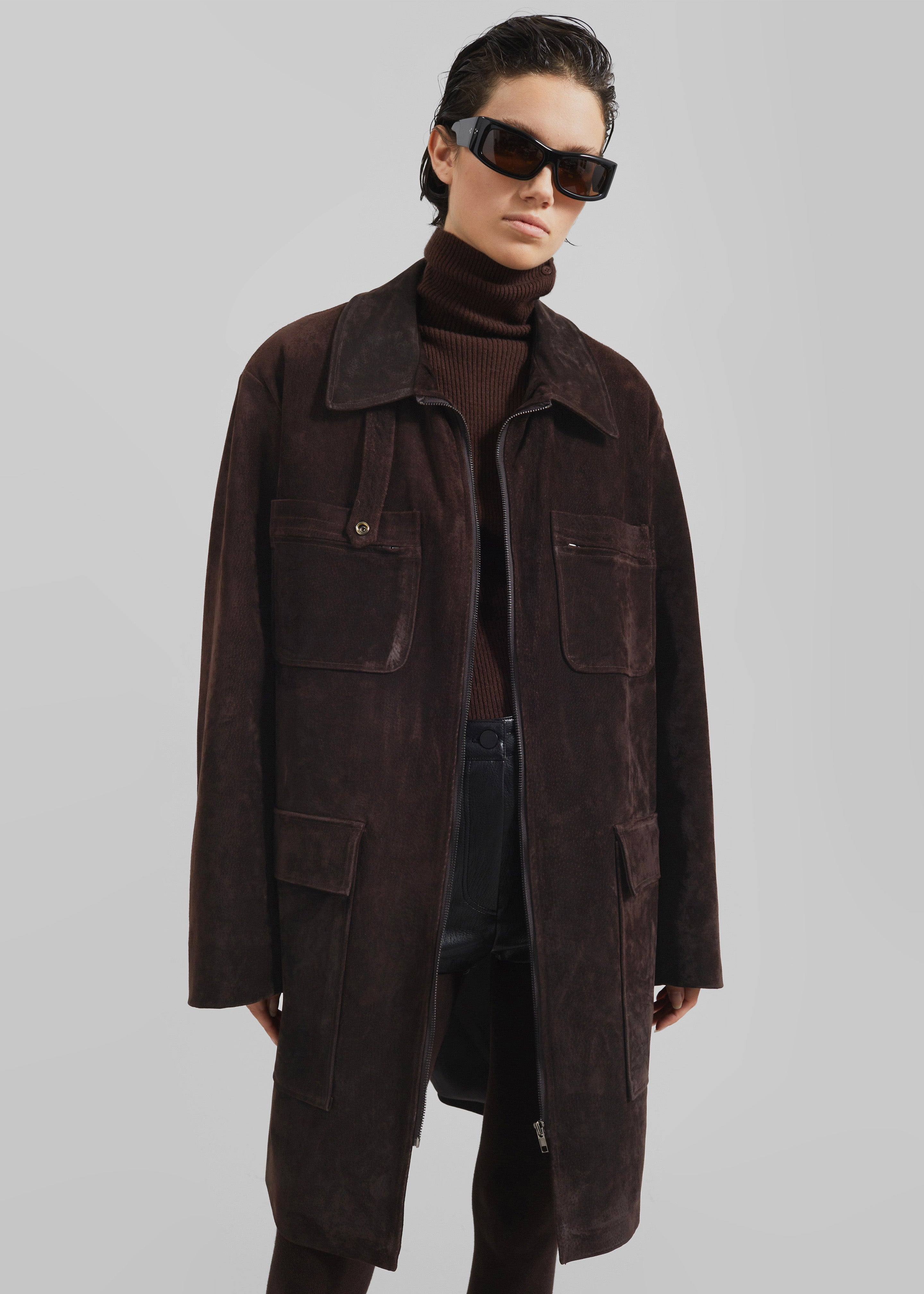 Haillot Suede Long Jacket - Brown - 5