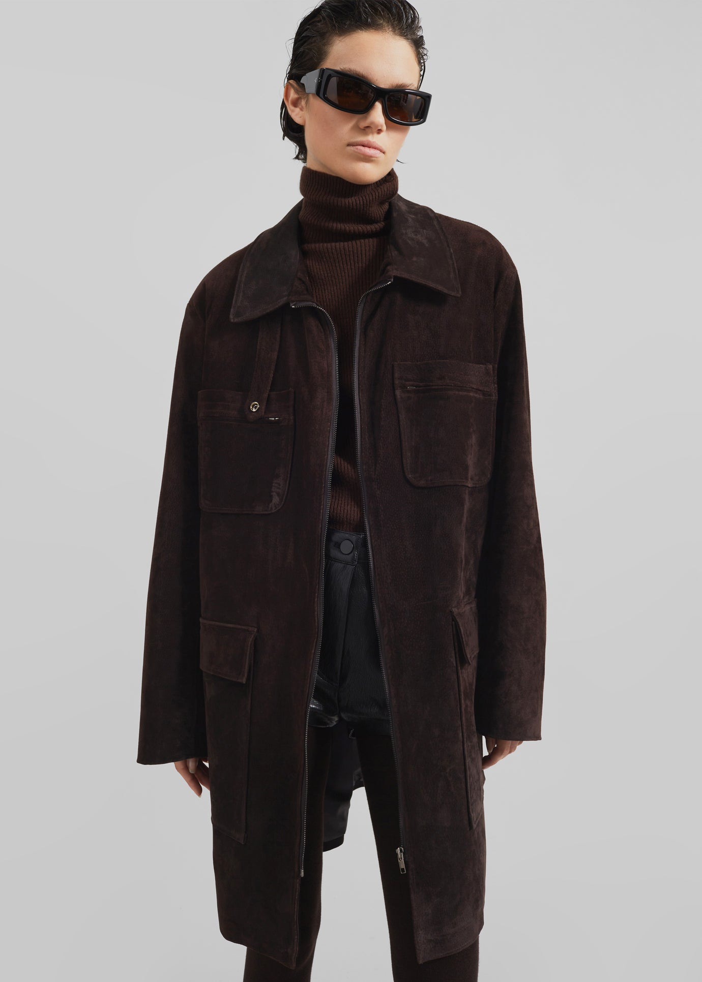 Haillot Suede Long Jacket - Brown - 1