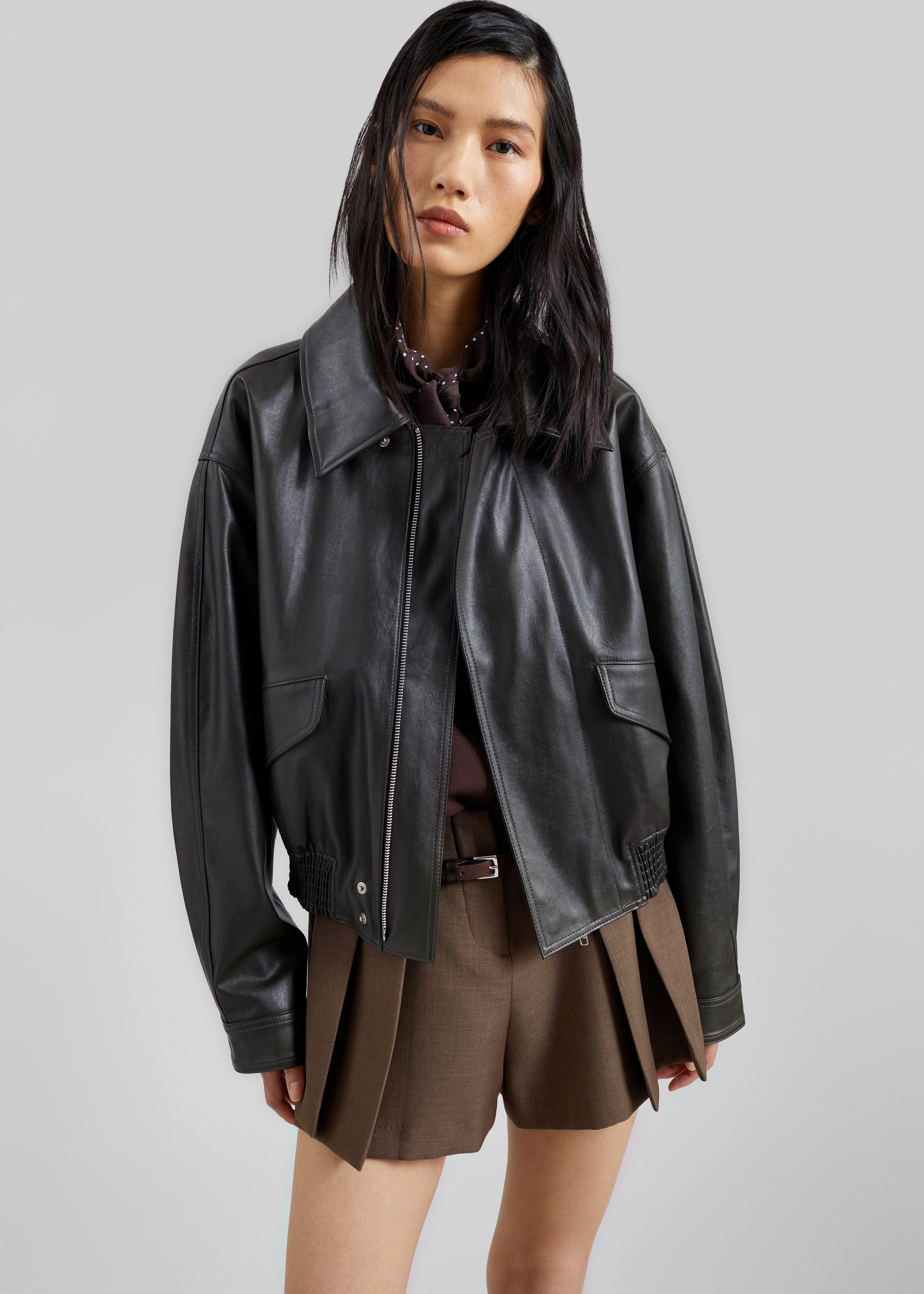 Halmstad Faux Leather Jacket - Charcoal – The Frankie Shop