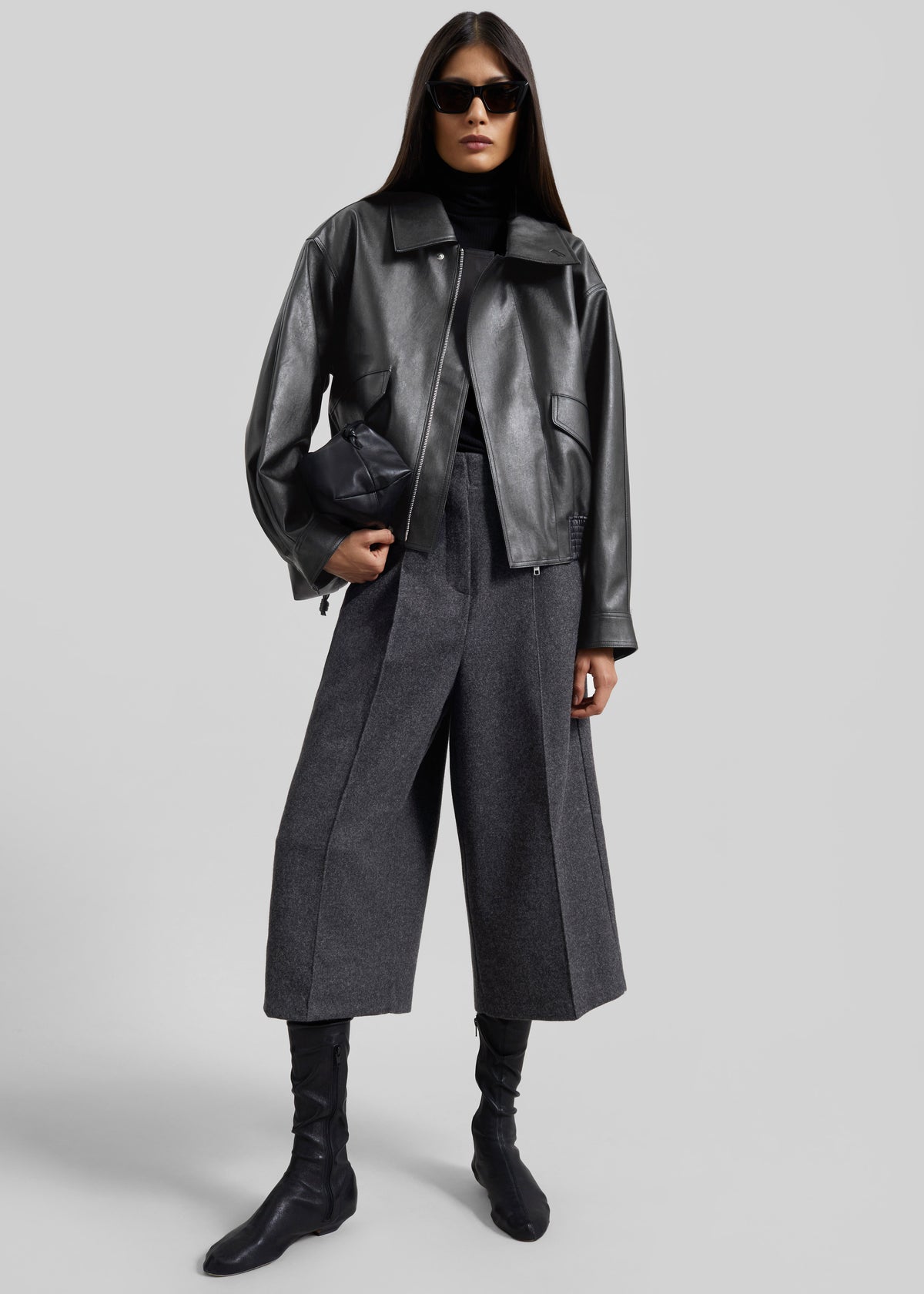 Leher Tailored Wool Culottes - Charcoal - 1