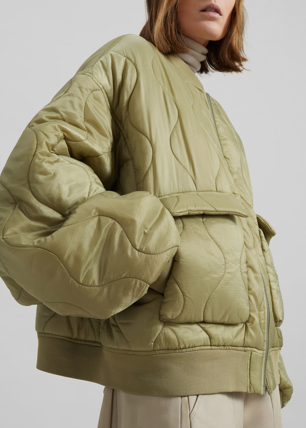 Halsey Quilted Bomber Jacket - Moss Green - 1